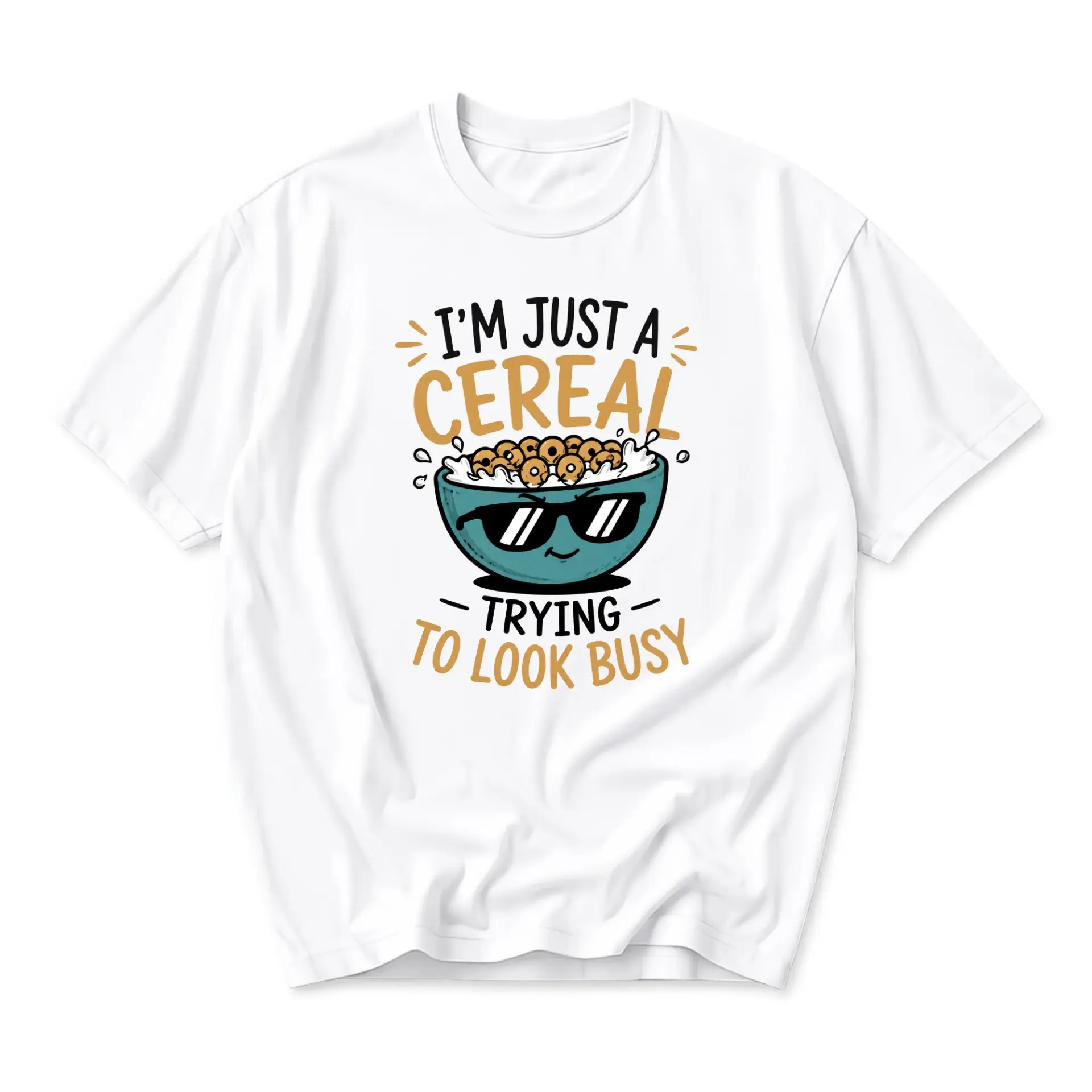 Funny Shirt I'm Just a Cereal Trying to Look Busy Graphic Tee Unisex Casual Short Sleeve Crew Neck Cotton Blend Top