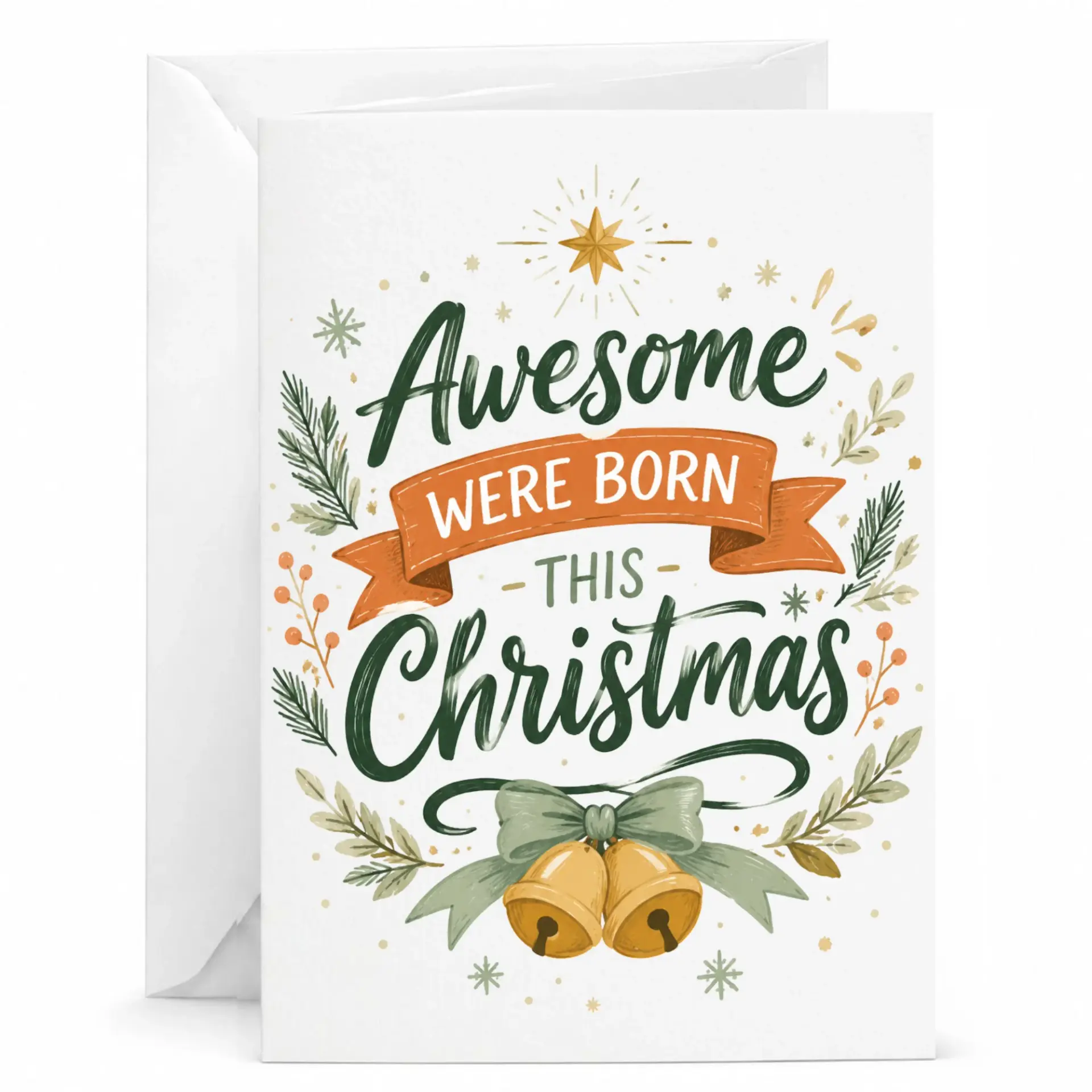 Greeting Card Awesome Were Born This Christmas Festive Holiday Greeting for Friends and Family with Envelope