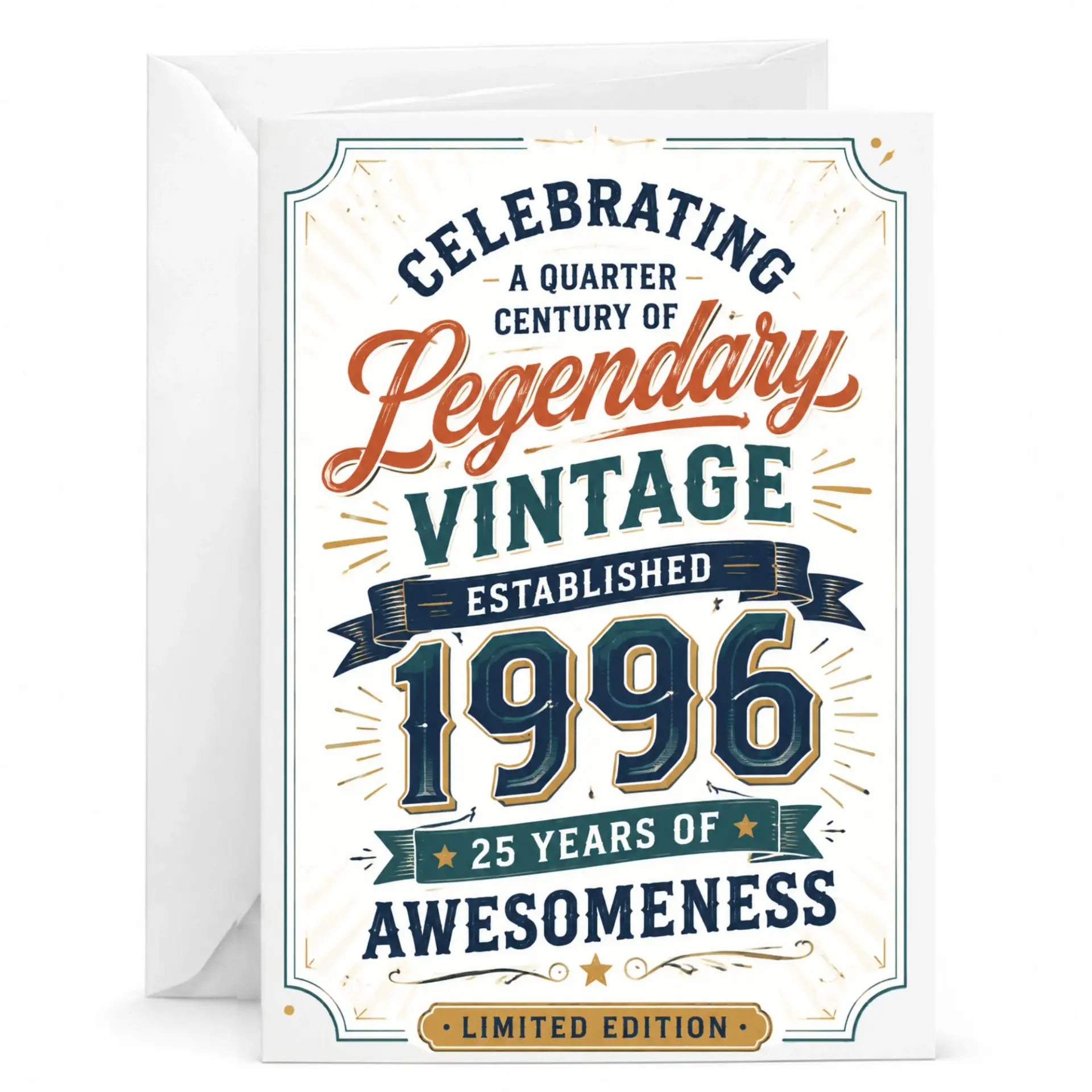 Birthday Card Celebrating a Quarter Century of Legendary Vintage Established 1996 25 Years of Awesomeness Greeting Card