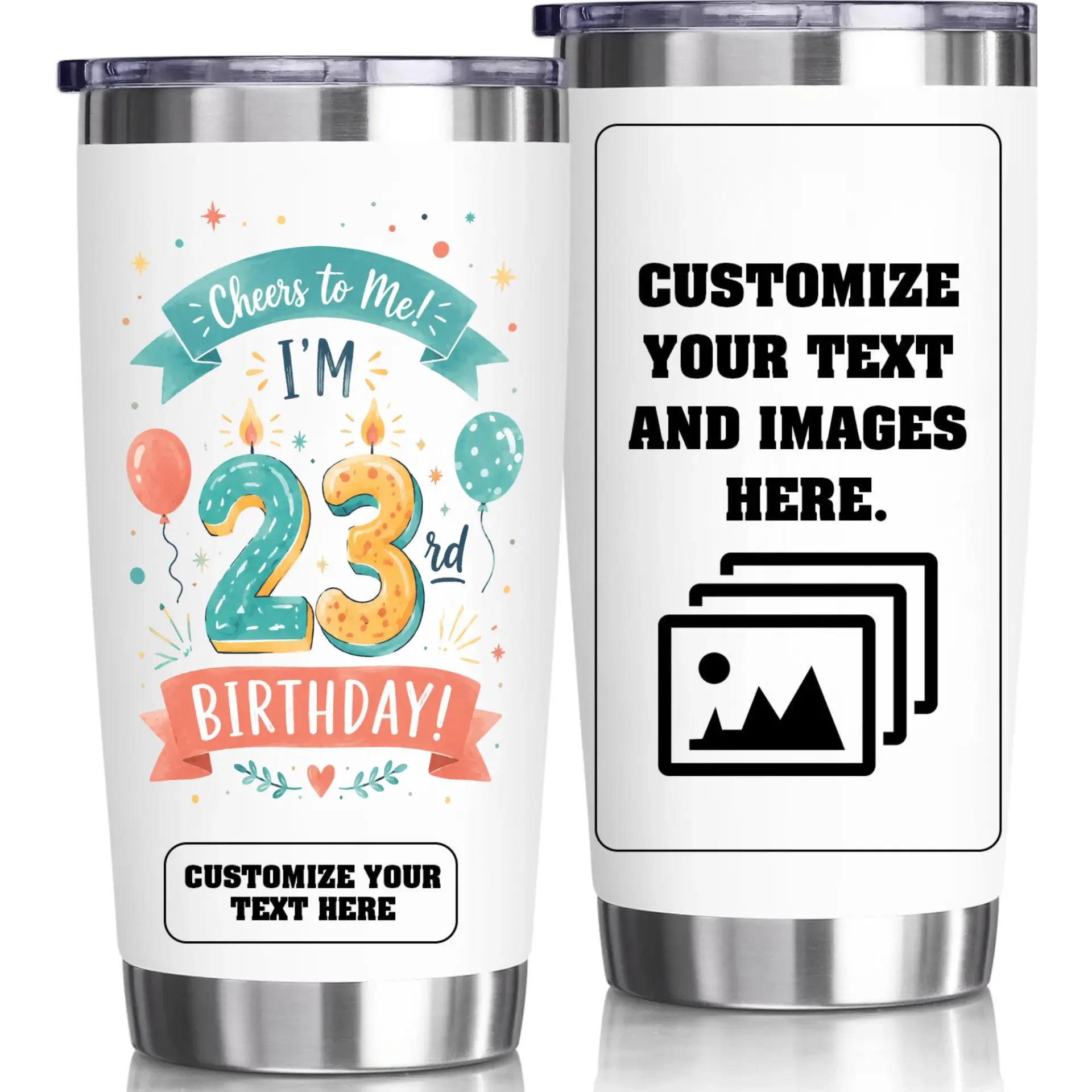 Stainless Steel Tumbler 20 Oz Birthday Personalized Travel Cup Custom Insulated Drinkware for Hot and Cold Beverages