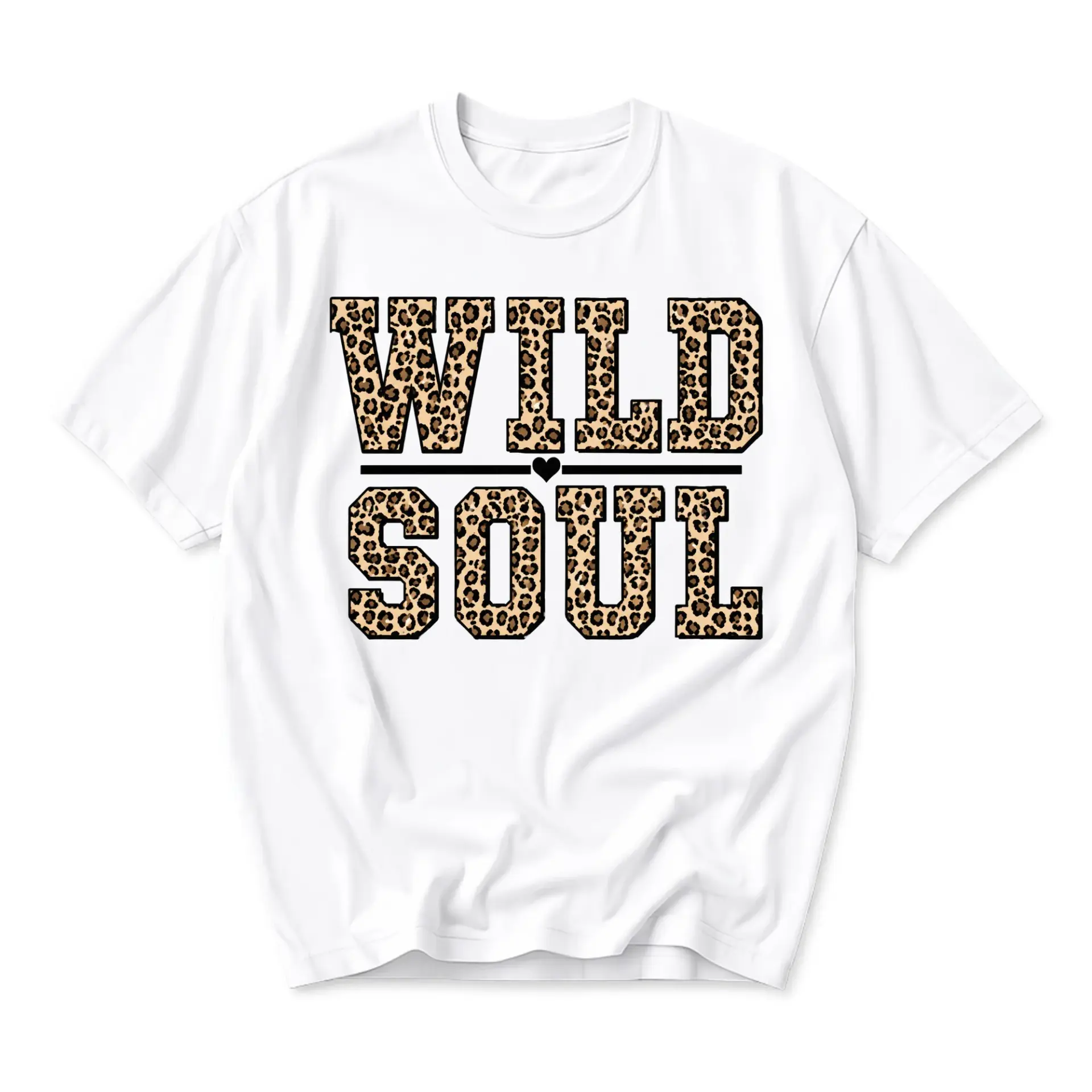 Graphic Tee Wild Soul Leopard Print Text Unisex Crew Neck Short Sleeve Shirt for Casual Everyday Fashion Wear