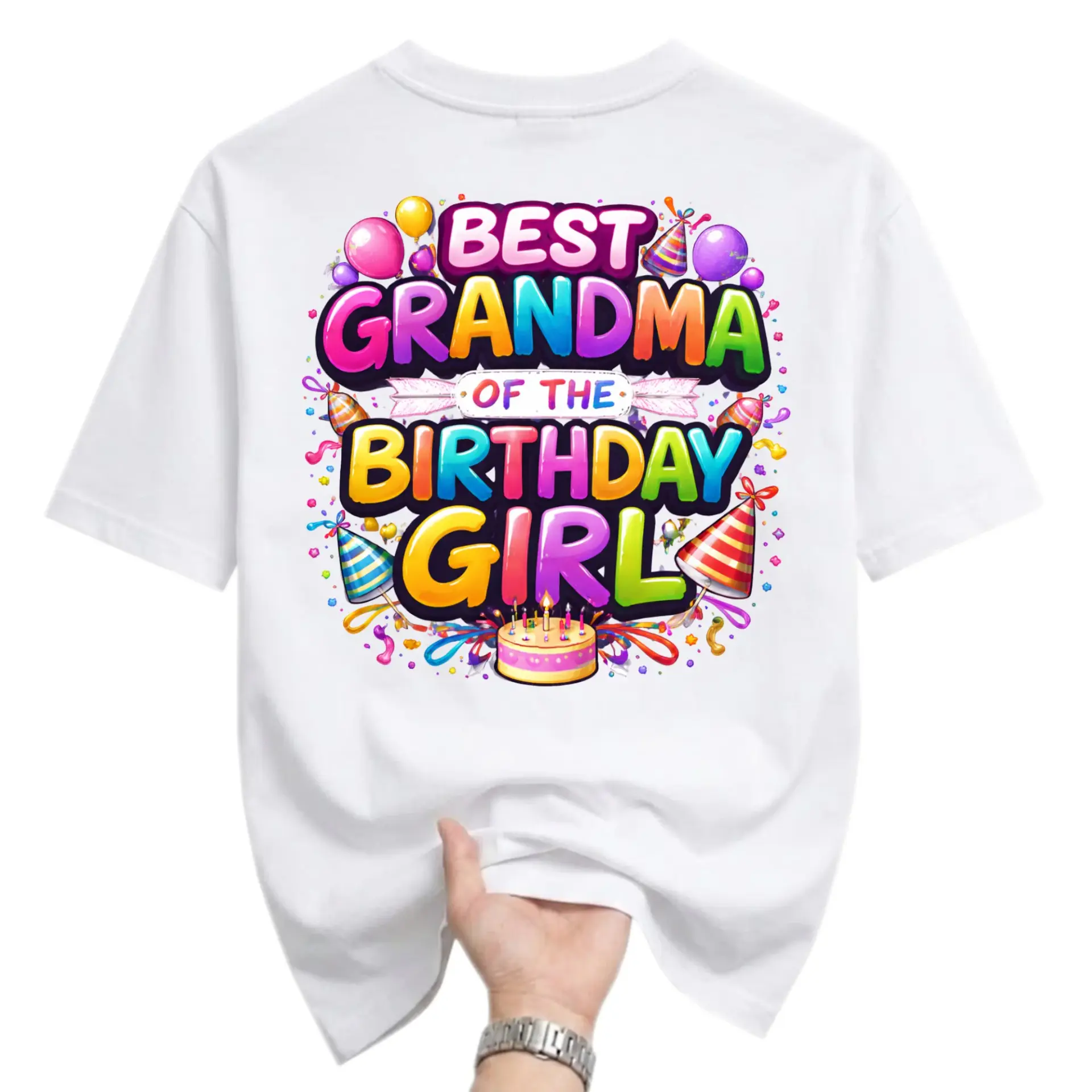 Graphic Tee Best Grandma of the Birthday Girl Colorful Celebration Design
