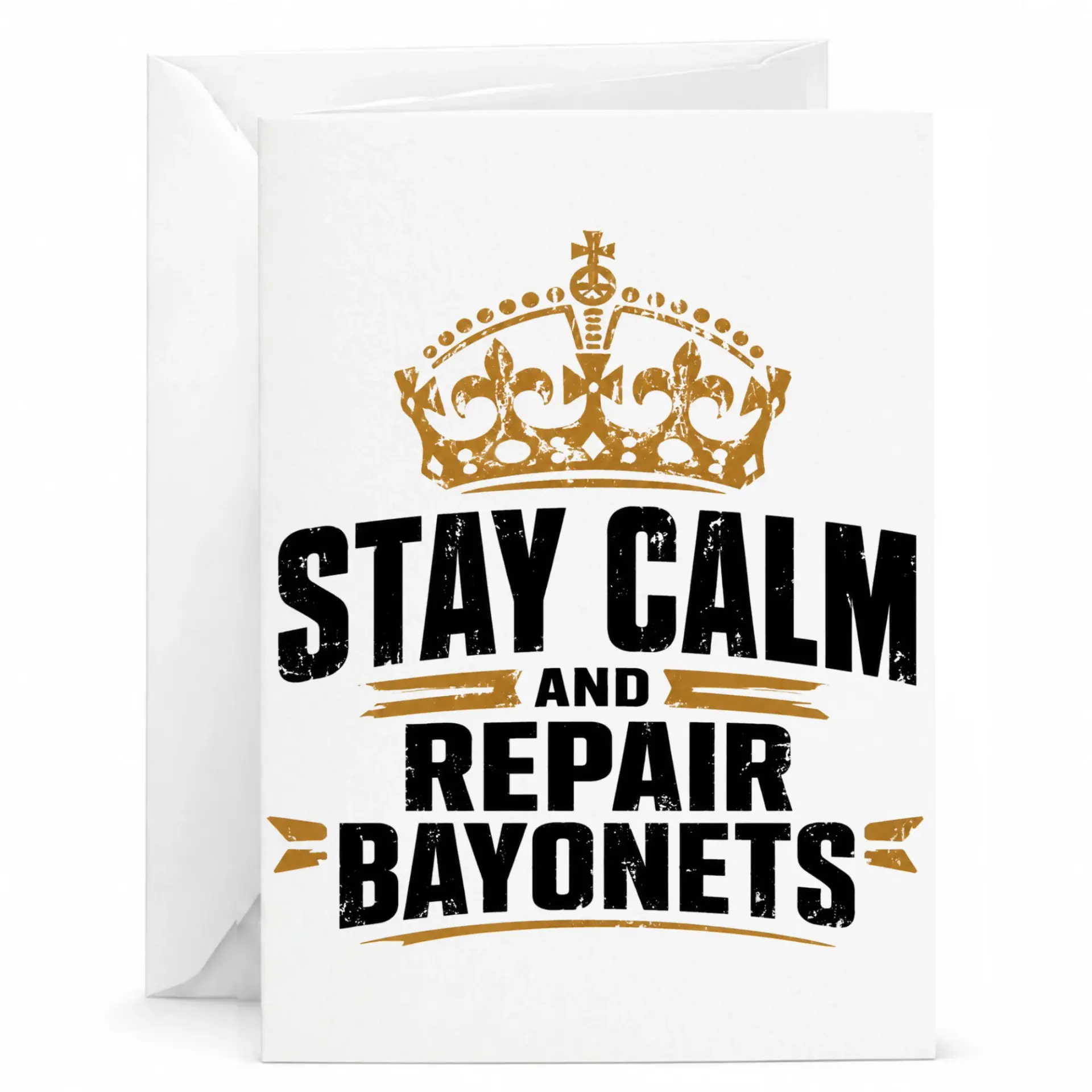Funny Greeting Card Stay Calm and Repair Bayonets Military Themed Humor Stationery for Enthusiasts Collectors
