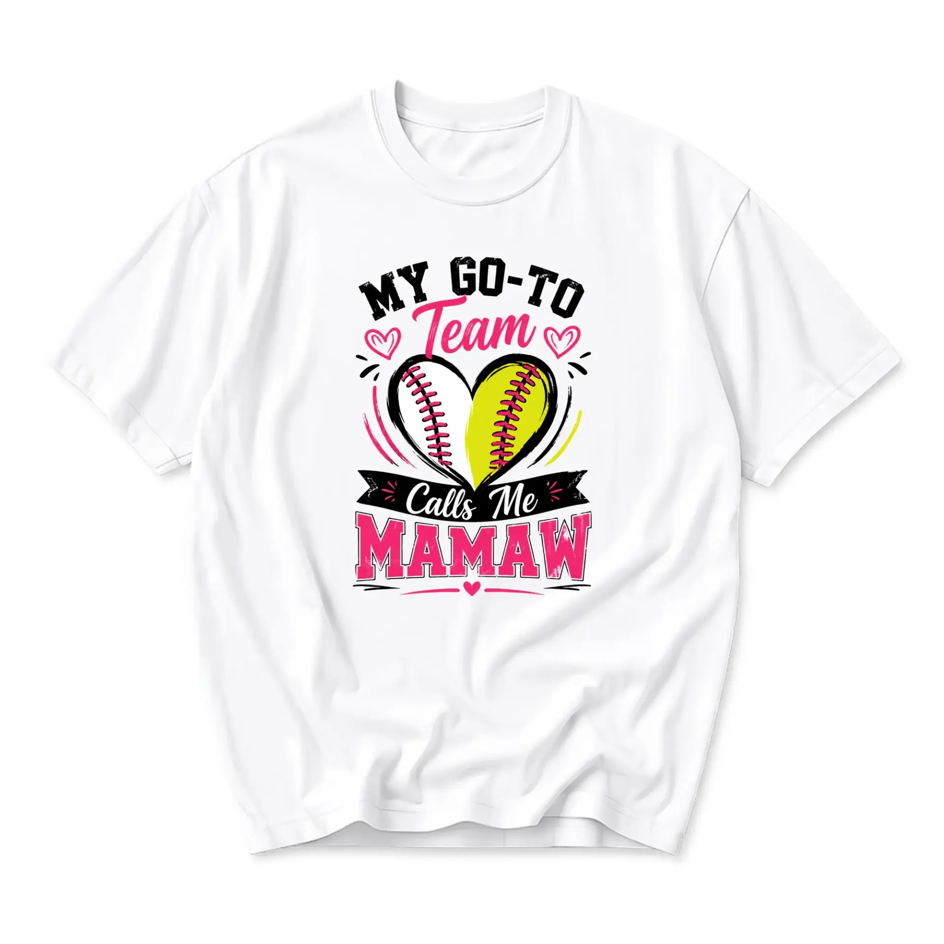 Funny Shirt My Go-To Team Calls Me Mamaw Graphic Tee Softball Heart Design