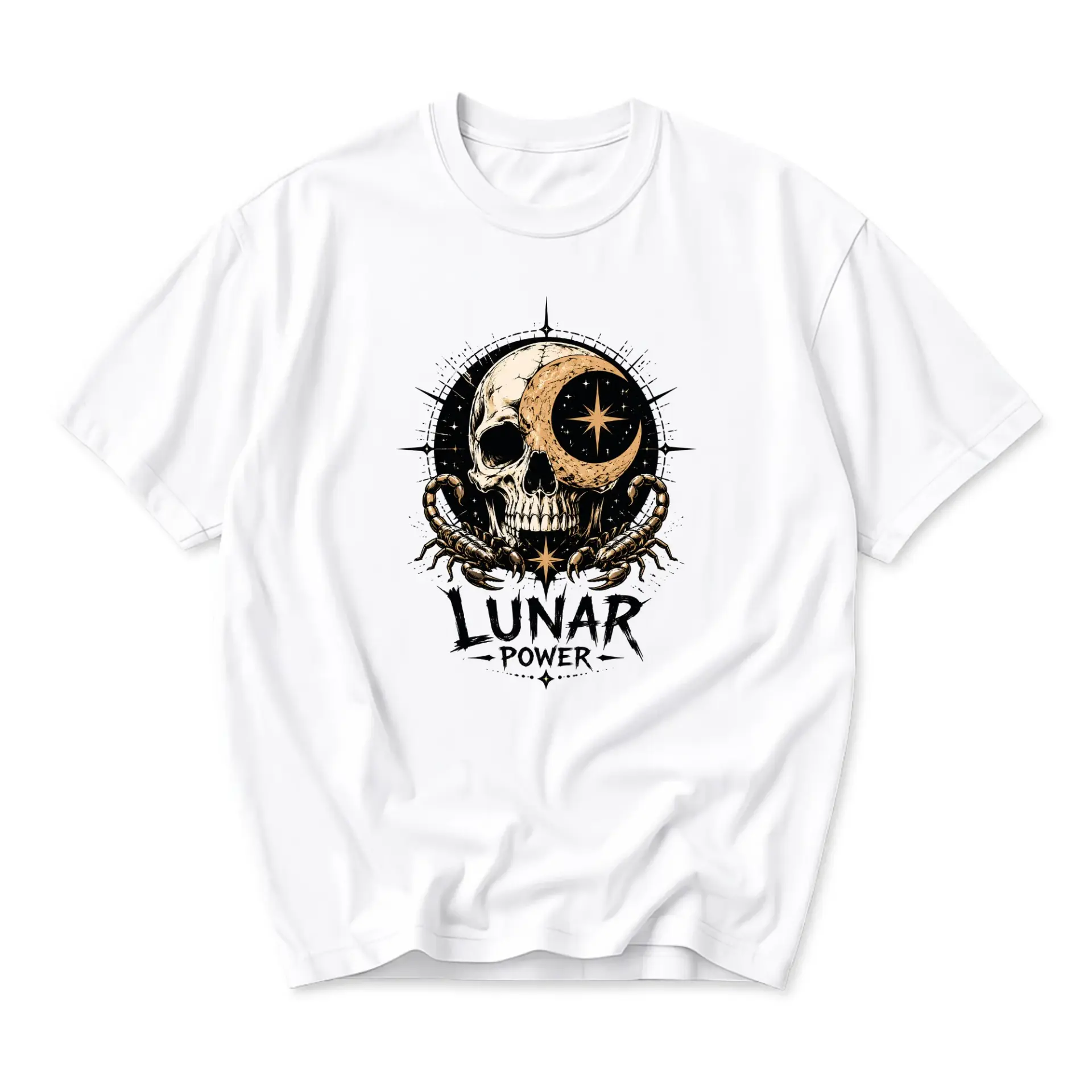 Graphic Tee Unisex Lunar Power Skull and Scorpion Celestial Illustration Short Sleeve Casual Cotton Crew Neck Shirt