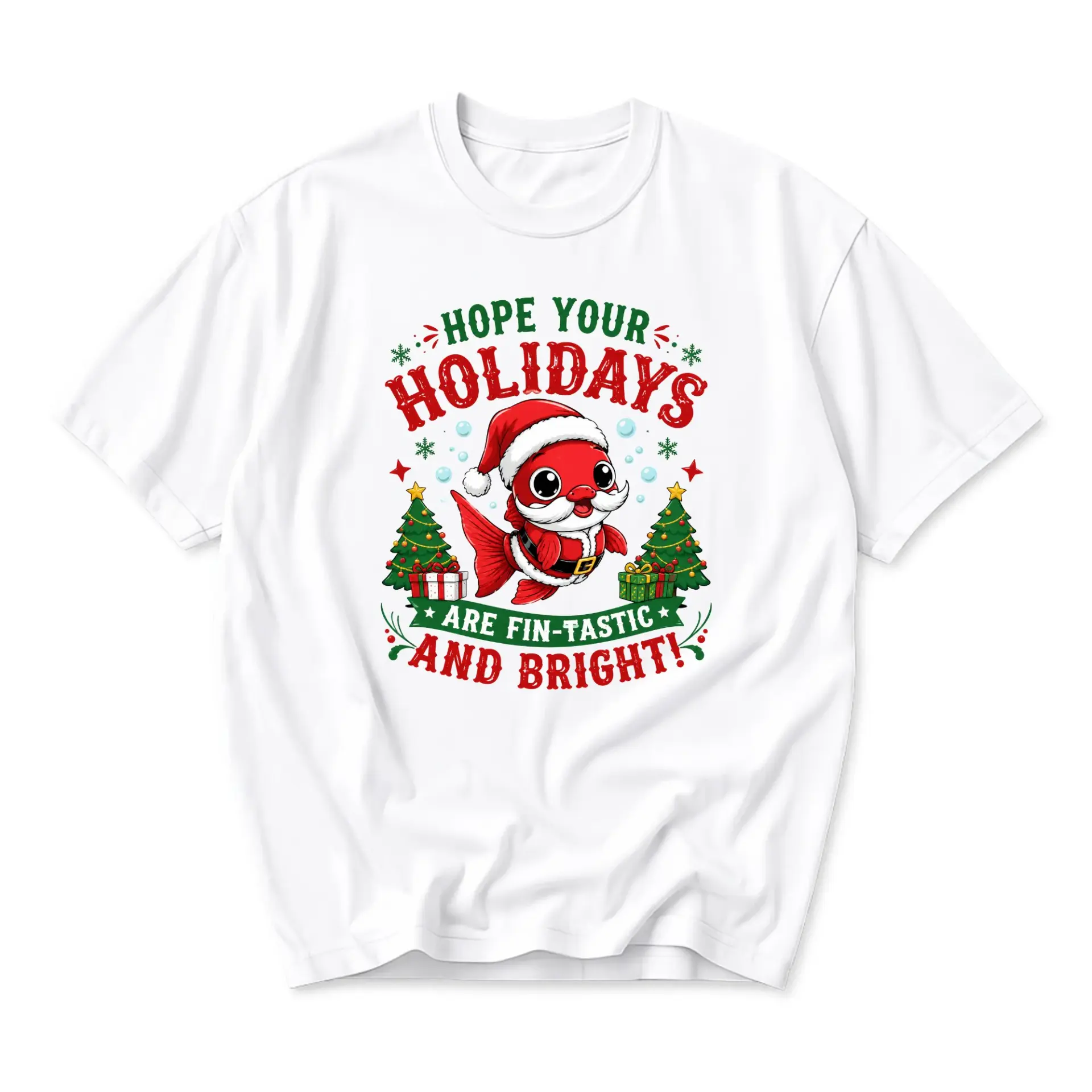 Funny Shirt Your Holidays Are Fin-Tastic and Bright Cute Fish Wearing Santa