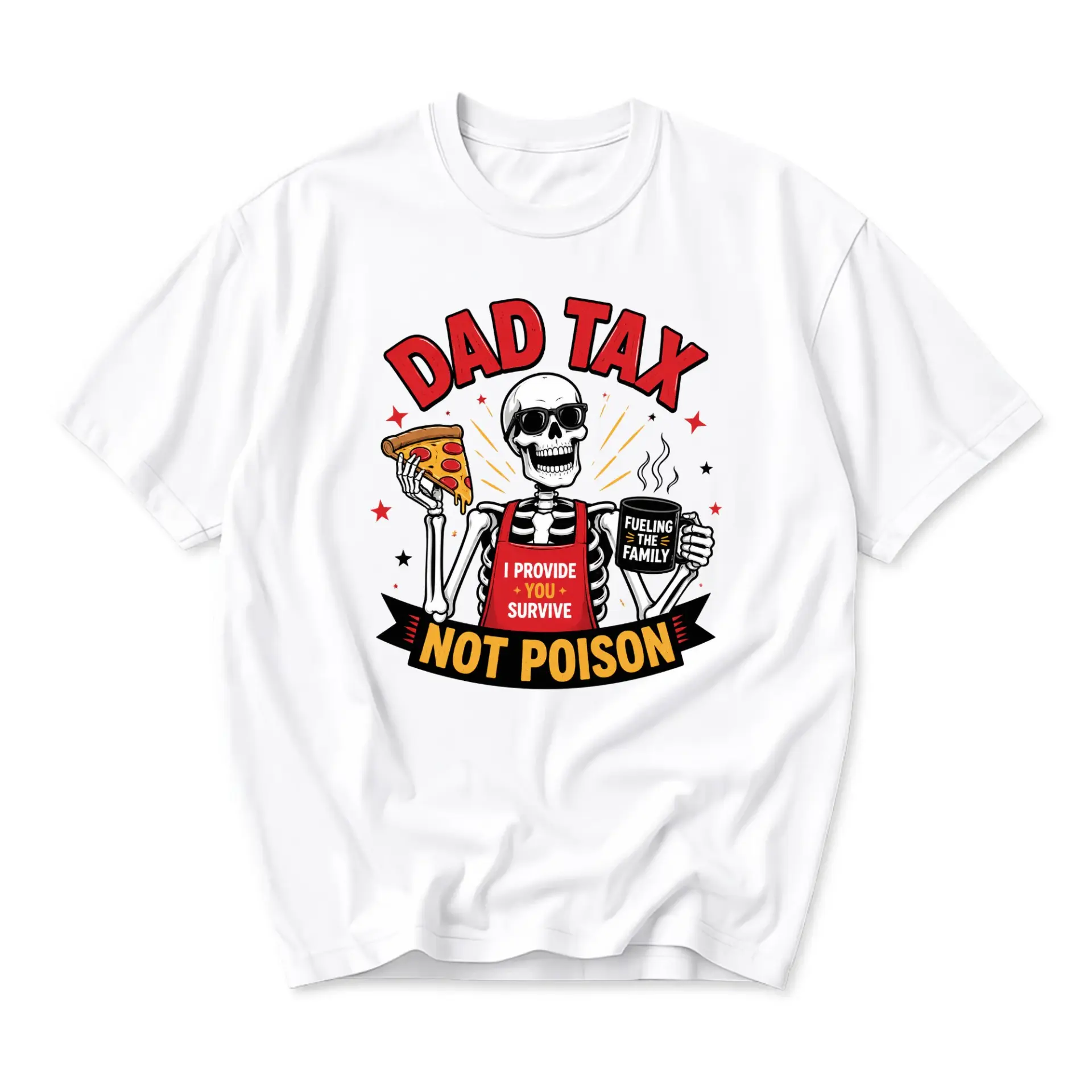 Funny Shirt Dad Tax Skeleton Eating Pizza Graphic Tee Unisex Casual Crew Neck Comfortable Cotton Blend Everyday Top