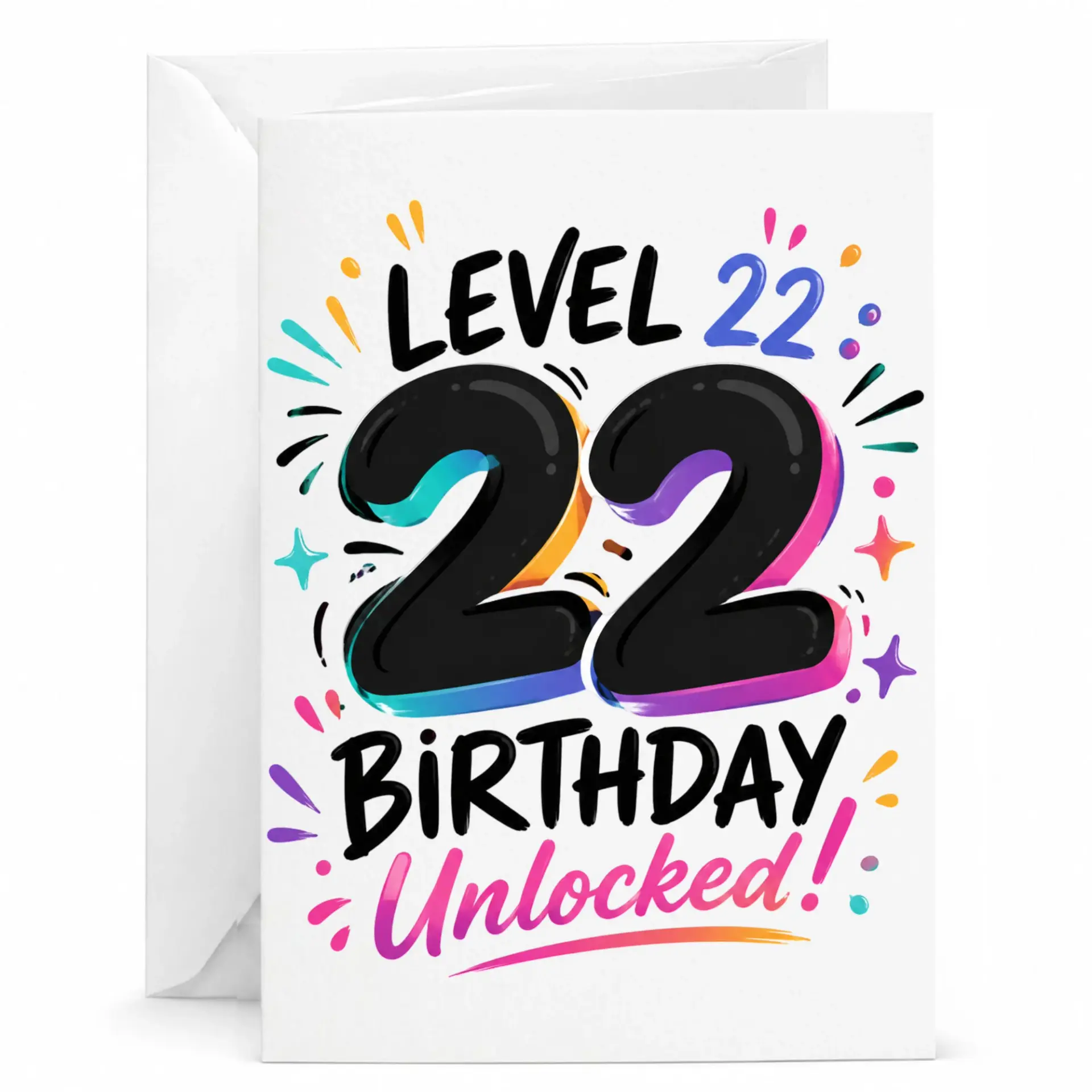Birthday Card Level 22 Unlocked Greeting Card for Twenty Second Birthday Celebration with Included White Envelope