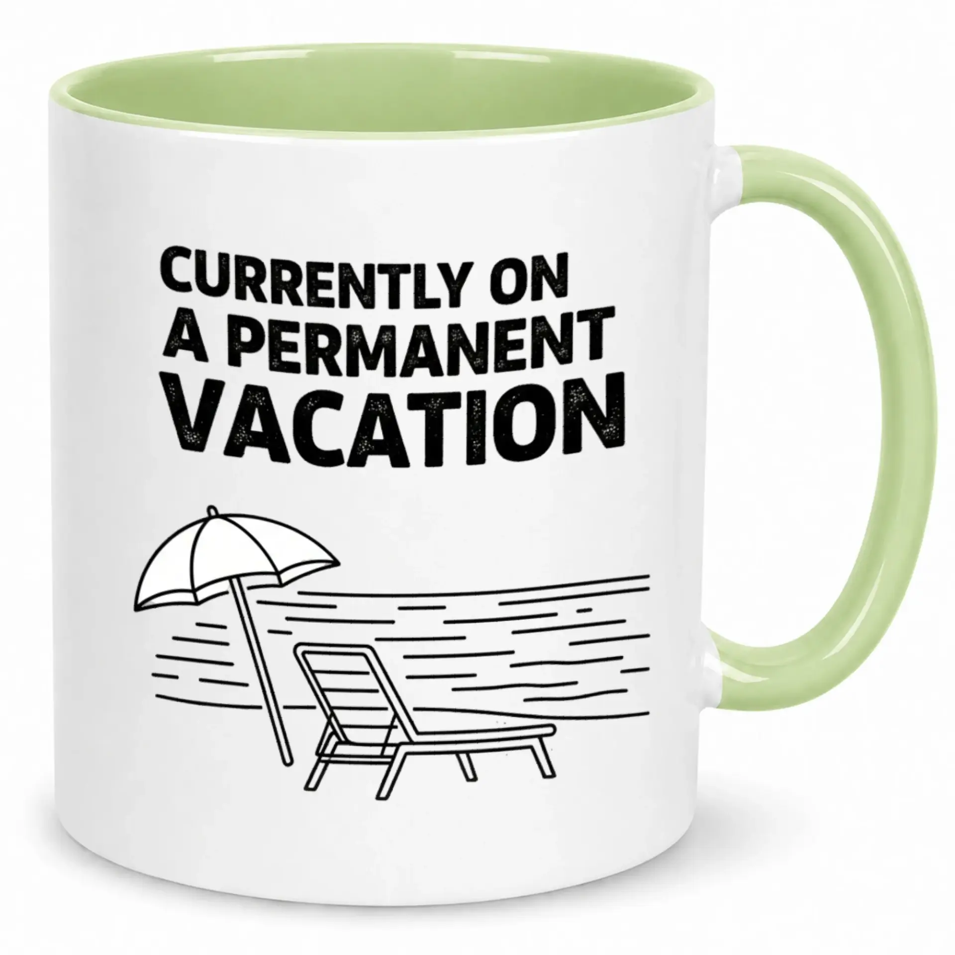 Funny Coffee Mug Permanent Vacation Beach Themed Ceramic Relaxed Lifestyle Drinkware Gift for Retirees and Dreamers