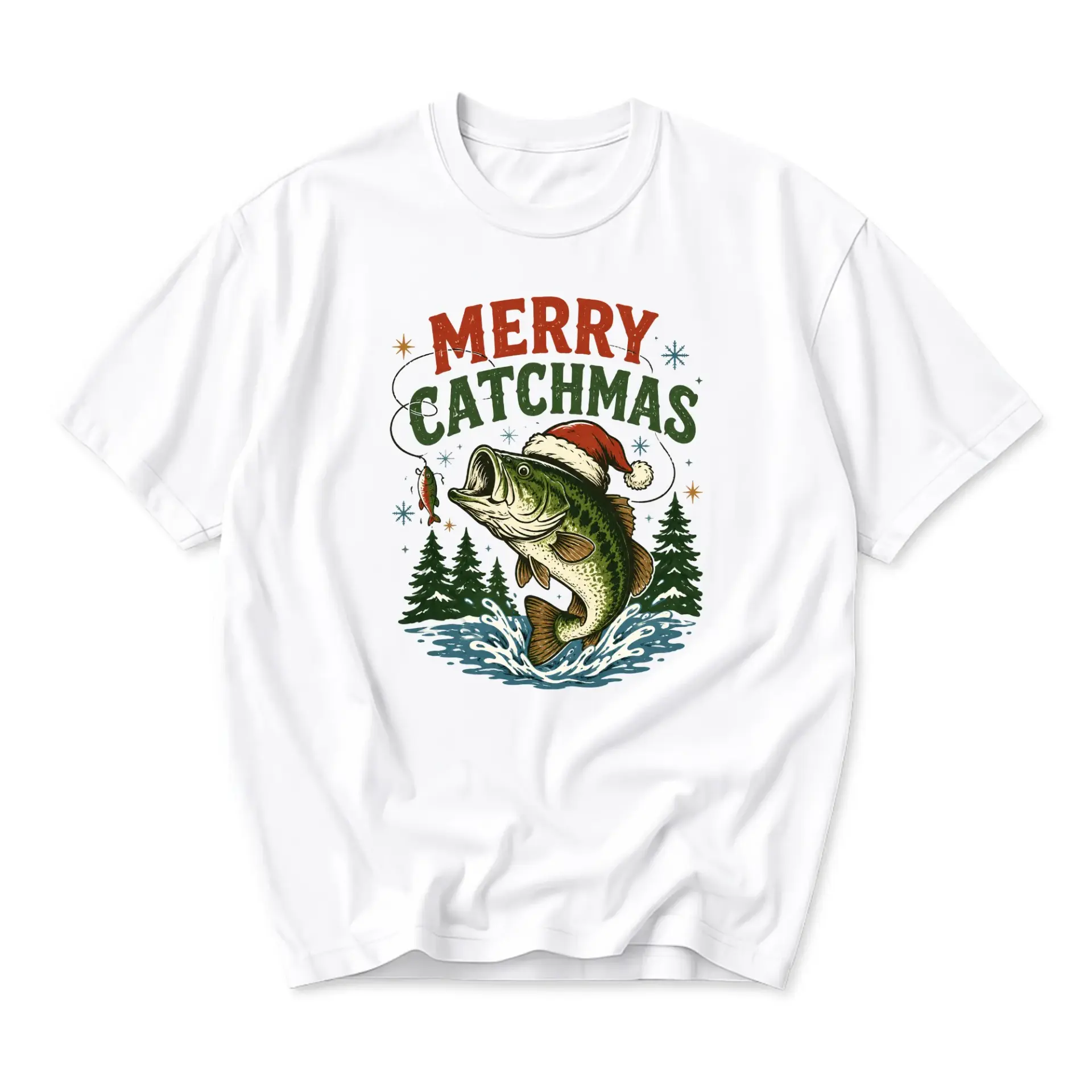 Funny Shirt Merry Catchmas Fishing Graphic Tee Unisex Casual Apparel