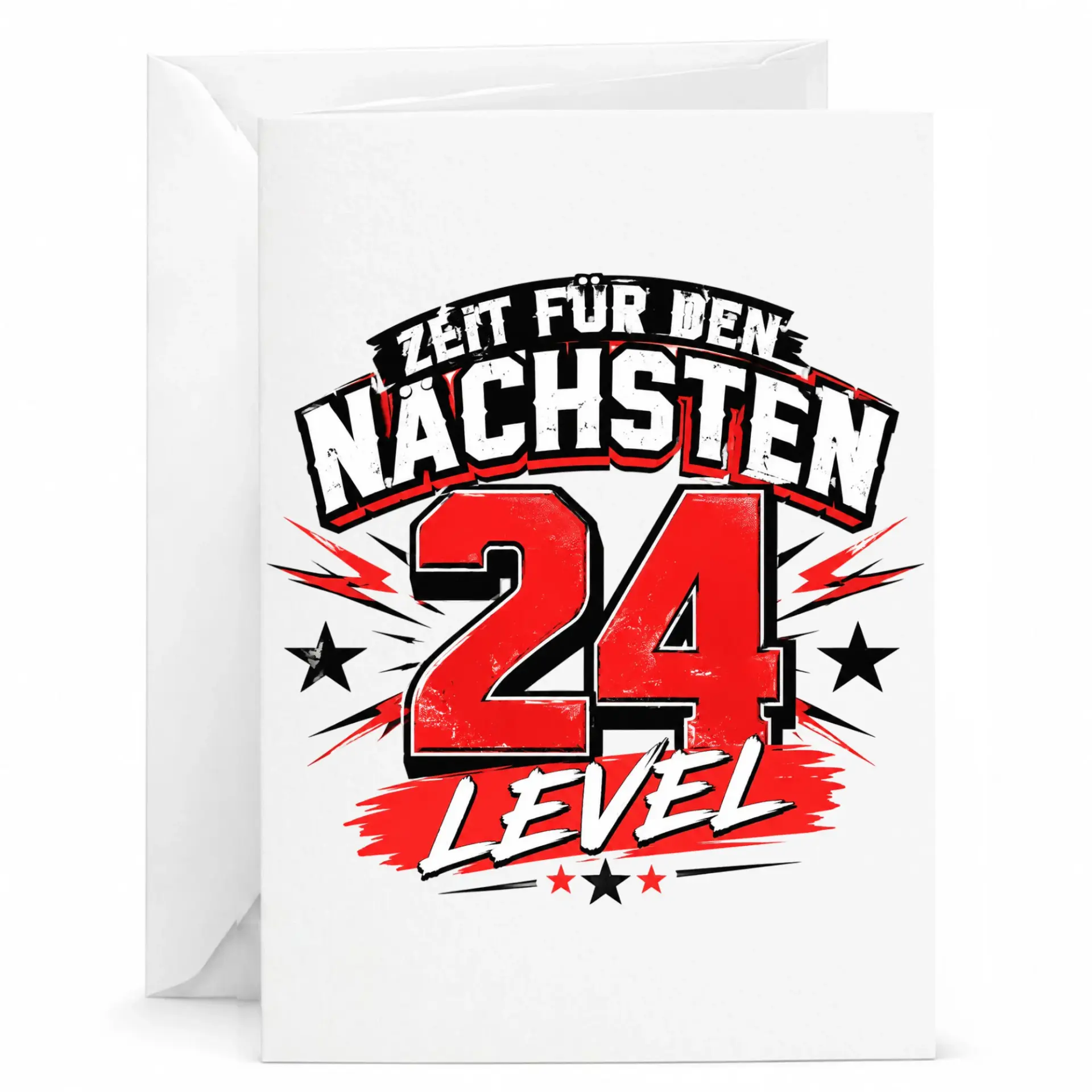 Birthday Card for 24th Anniversary Celebration Zeit Fur Den Nachsten 24 Level Graphic Design 5x7 Folded Greeting Card