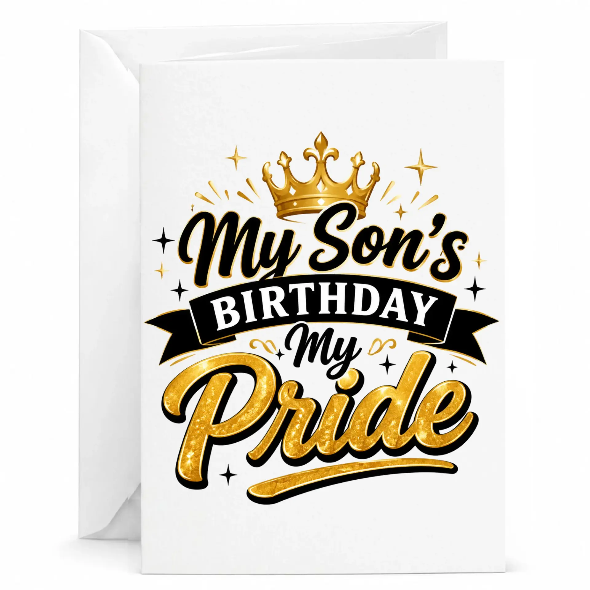 Birthday Card for Son Featuring Elegant Gold Crown Design and Premium Heavyweight Cardstock with Matching Envelope