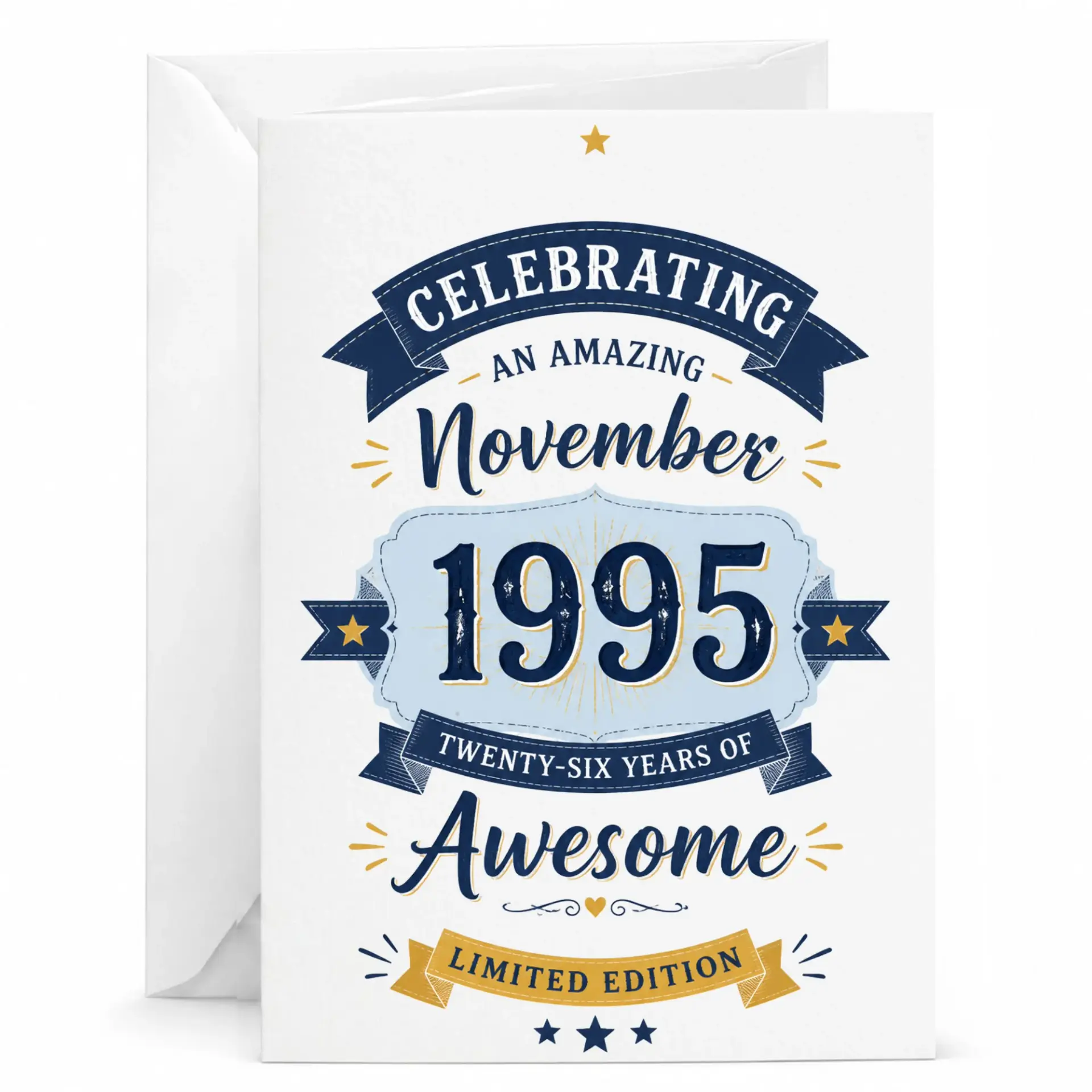 Birthday Card Celebrating an Amazing November 1995 Twenty-Six Years of Awesome Limited Edition Vintage Style Greeting Card