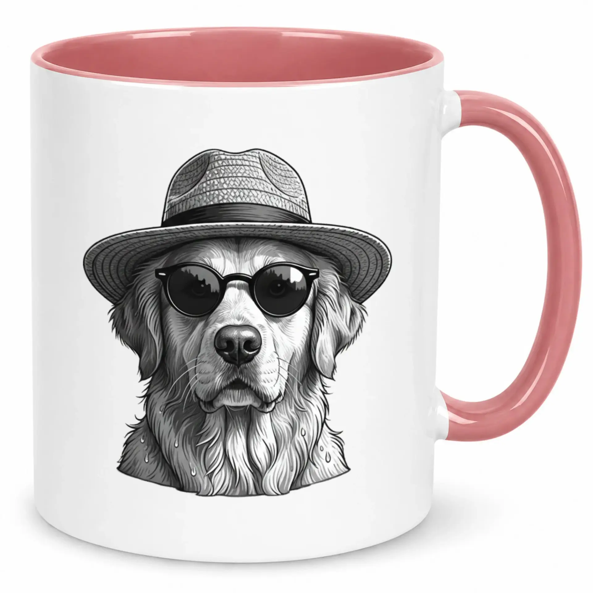 Coffee Mug Featuring a Stylish Golden Retriever in Fedora and Sunglasses - Premium Ceramic Pet Lover's Cup for Home or Office