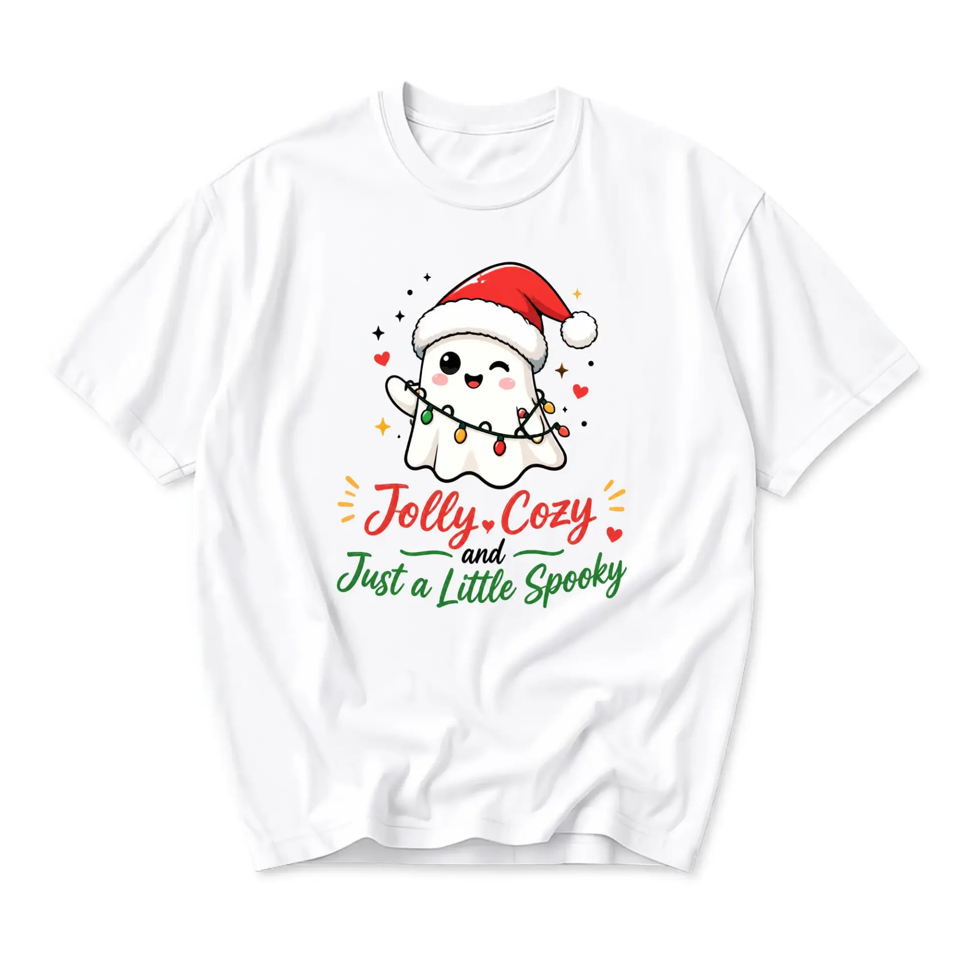 Graphic Tee Jolly Cozy and Just a Little Spooky Holiday Ghost Shirt for Casual Wear and Festive Seasonal Outfits