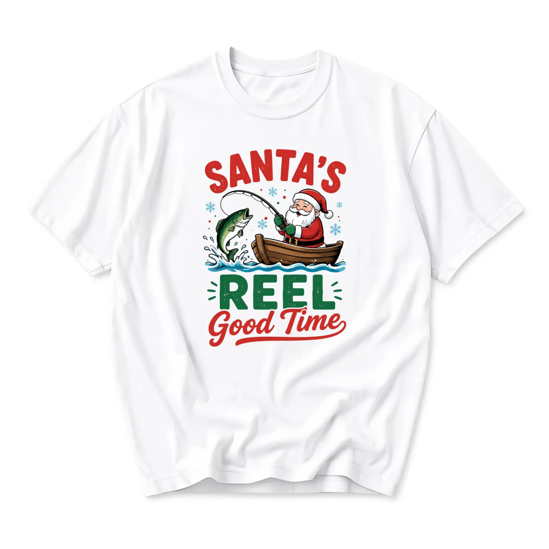 Funny Shirt Santa Fishing Graphic Tee Casual Holiday Humor Unisex Short