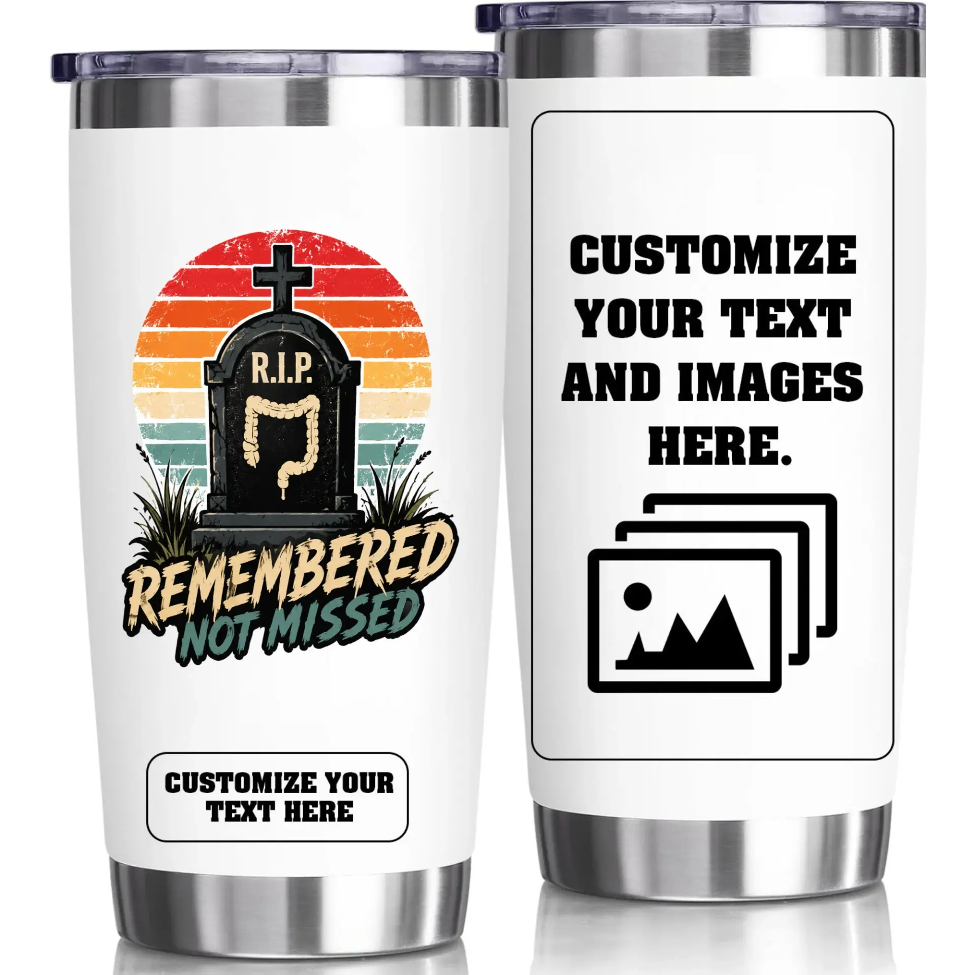 Stainless Steel Tumbler Customizable 20oz Insulated Travel Cup with Funny Retro Grave Design for Hot or Cold Drinks