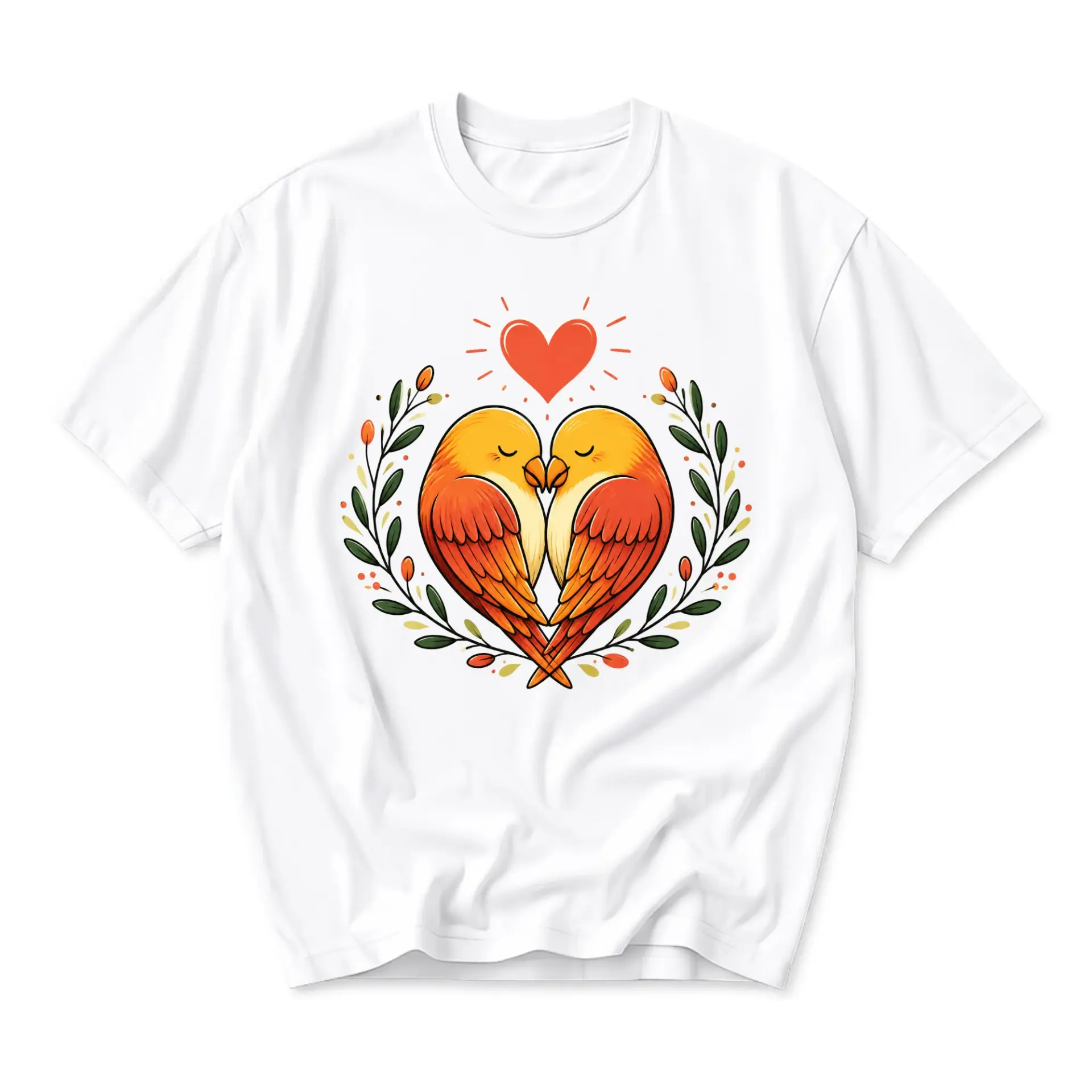 Graphic Tee Love Birds Illustration Unisex Short Sleeve Crew Neck Cotton Blend Shirt for Casual Everyday Wear