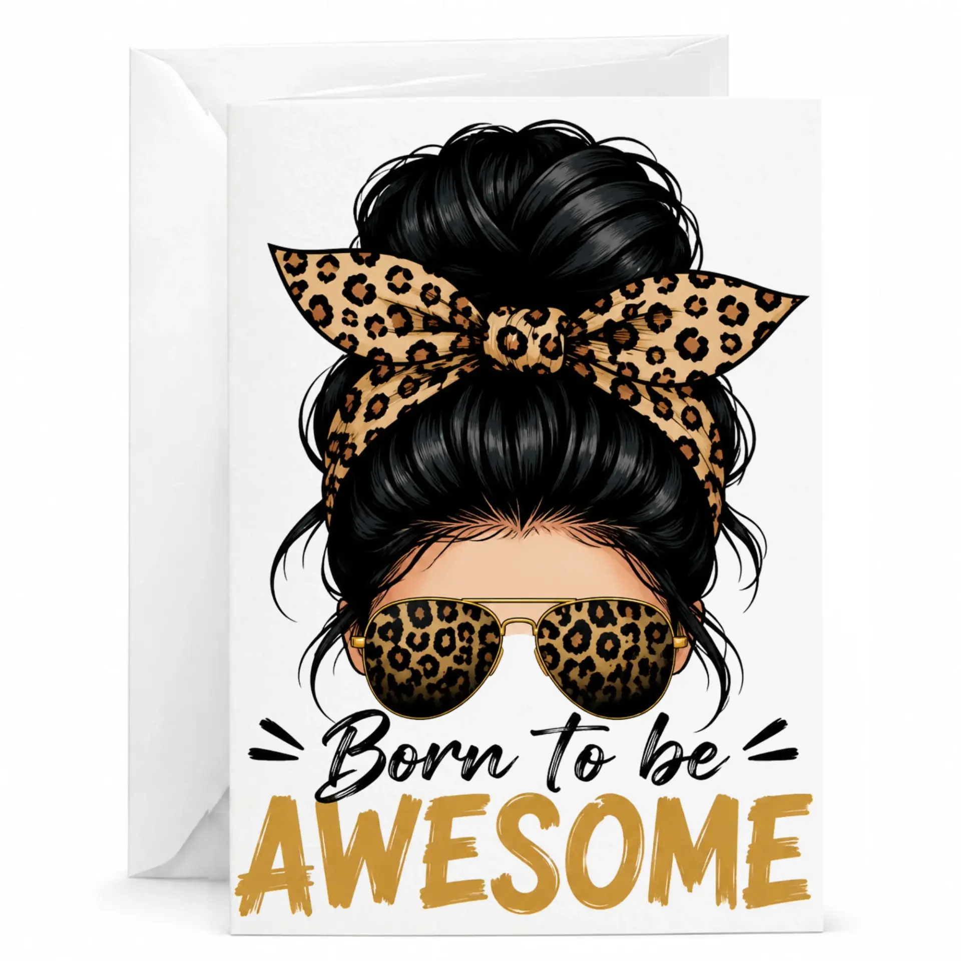 Funny Greeting Card Born to Be Awesome Design with Leopard Print Accents for Personal Messages and Celebration Events