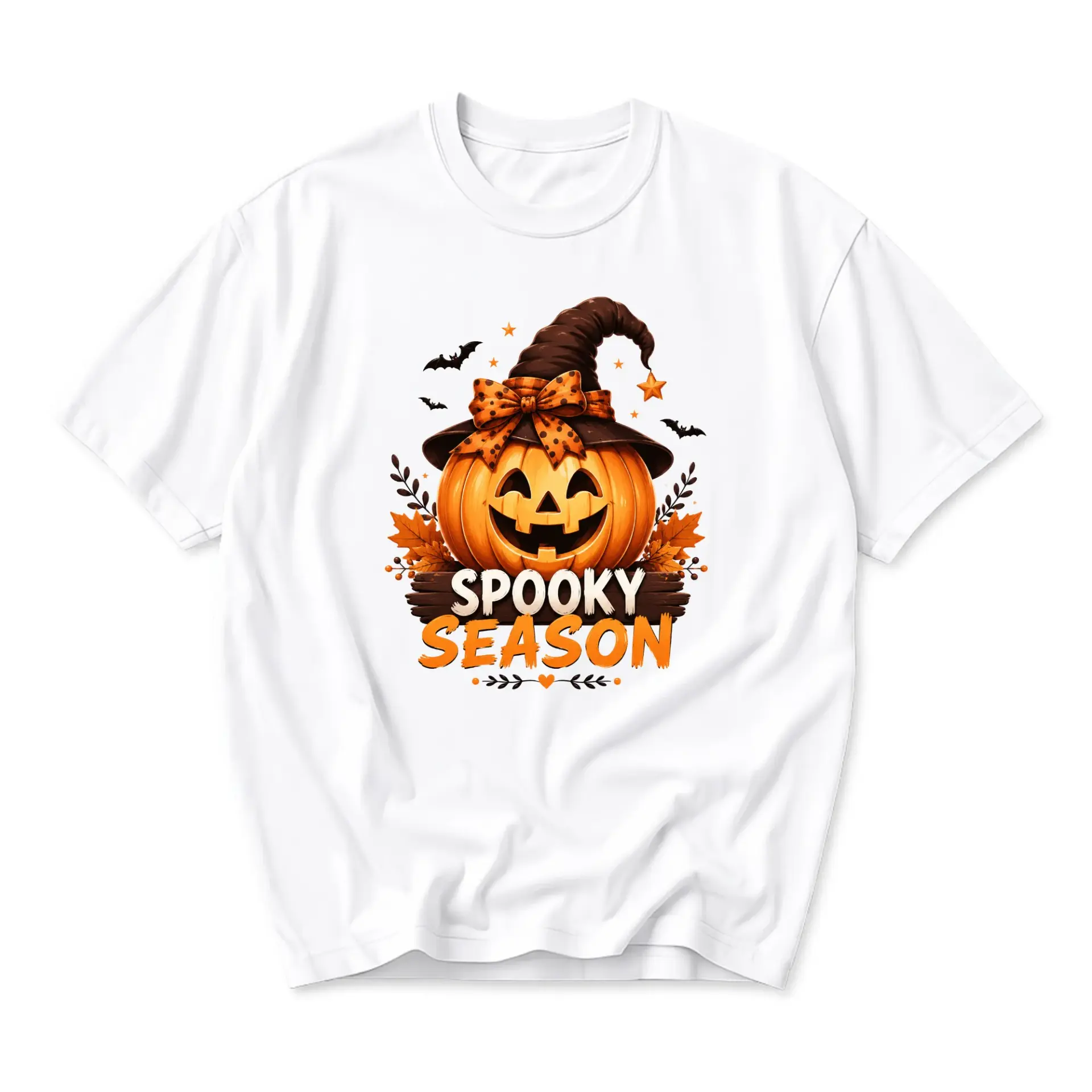 Graphic Tee Spooky Season Pumpkin Hat Unisex T-Shirt Halloween Festive Fall Apparel Casual Short Sleeve Cotton Shirt