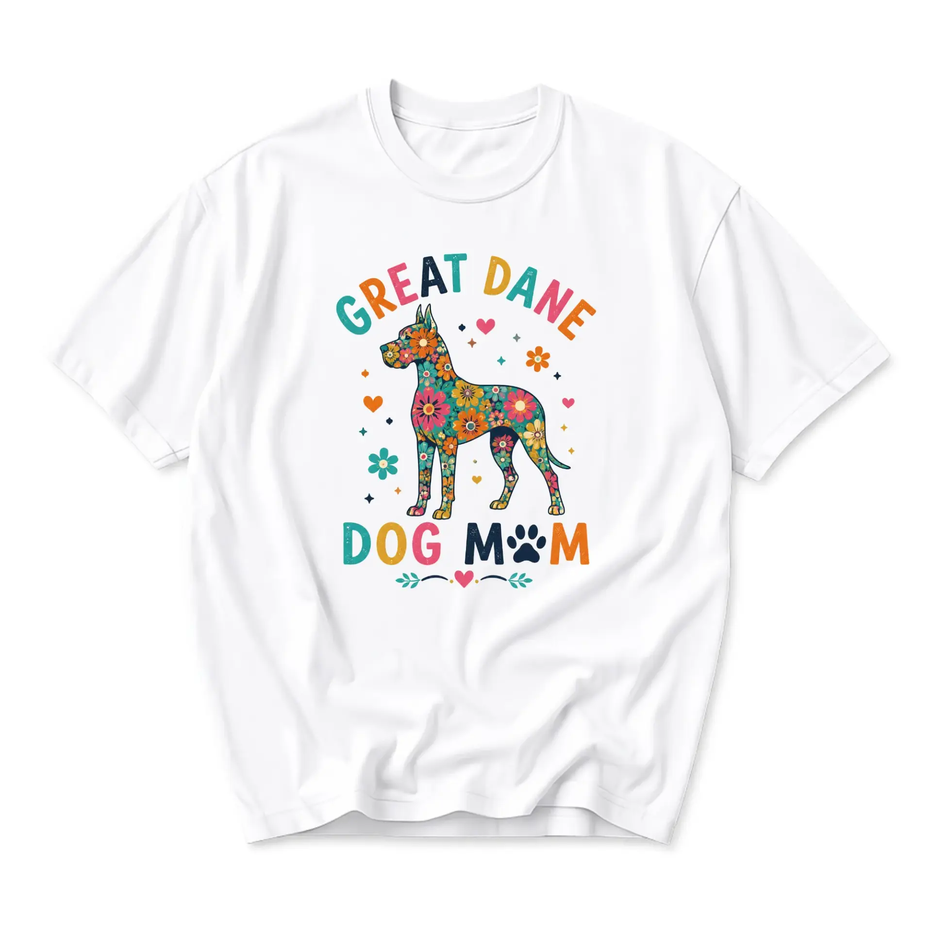 Graphic Tee Great Dane Dog Mom Shirt Floral Lover Apparel Unisex Crew Neck Casual Everyday Short Sleeve Top
