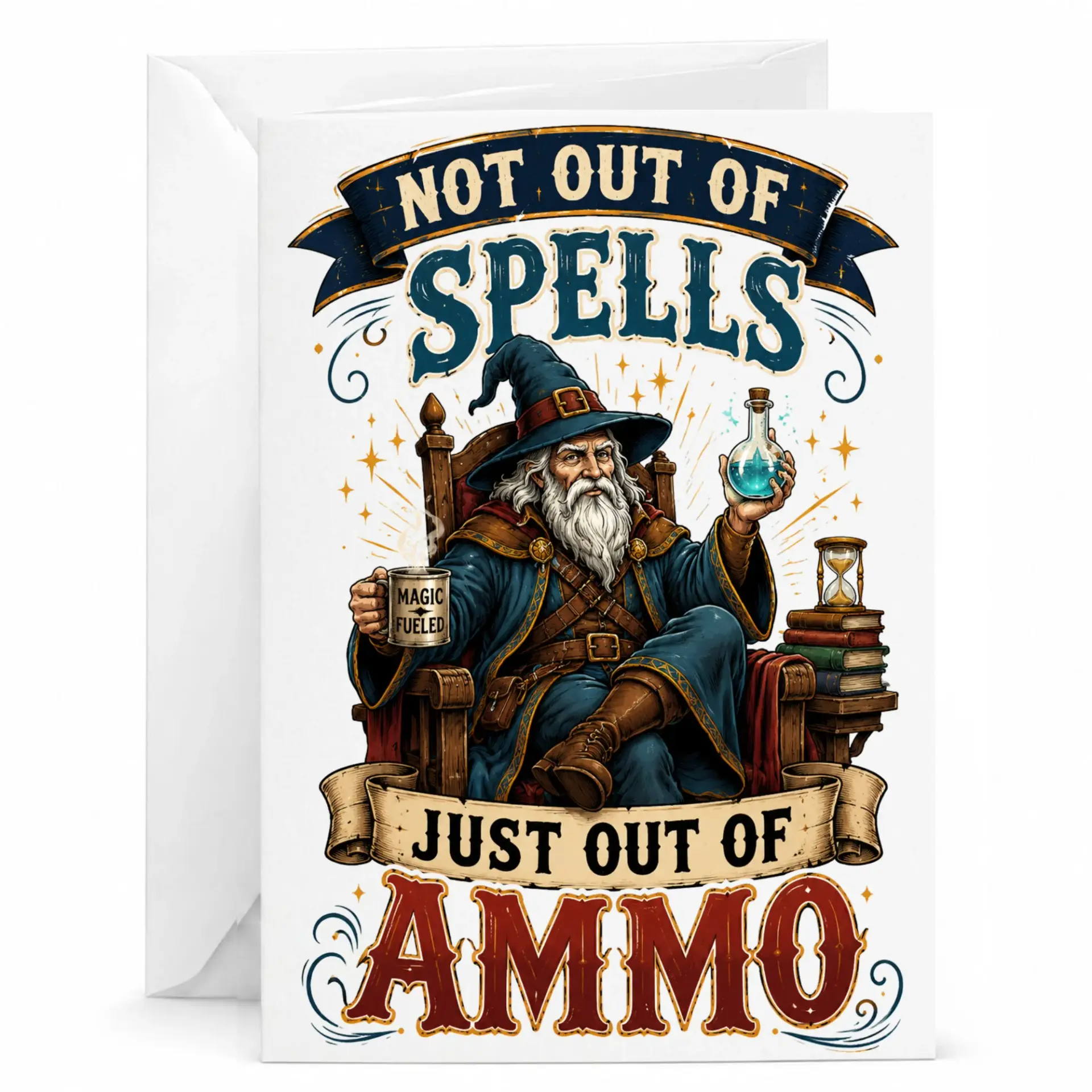 Funny Greeting Card Not Out of Spells Just of Ammo Fantasy Themed Stationery for Friends and Family