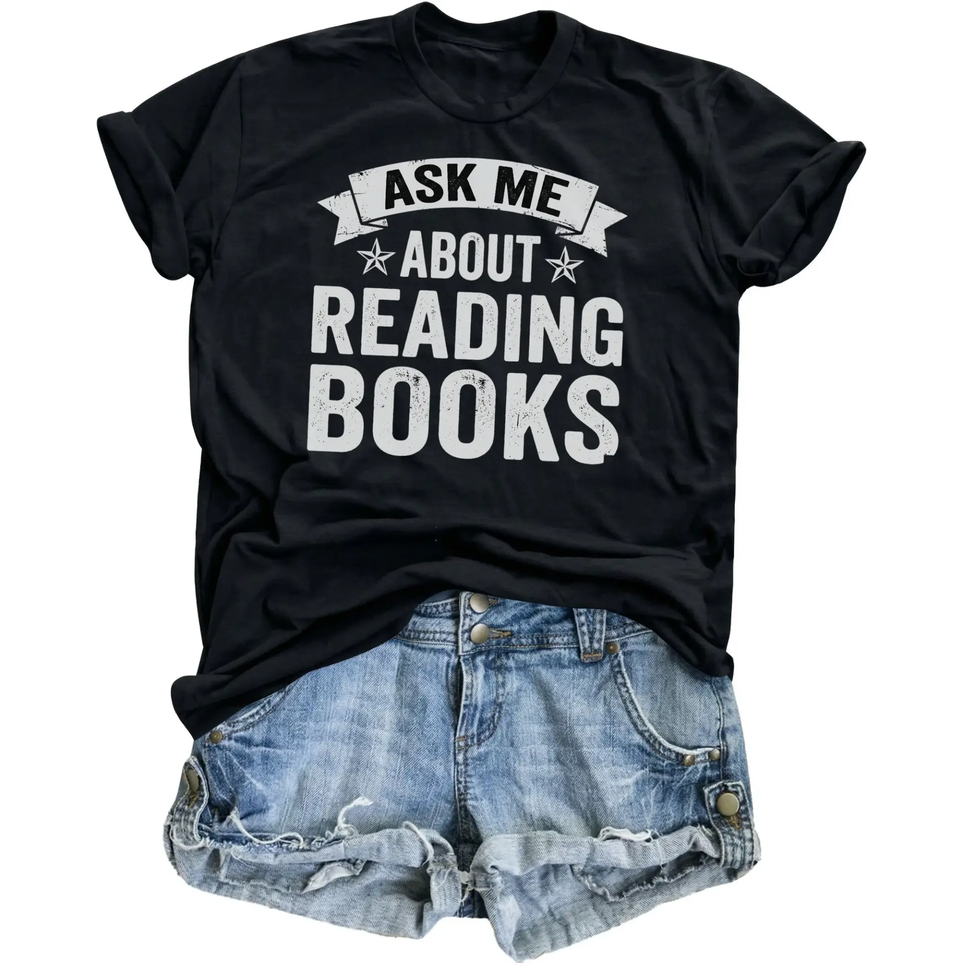 Graphic Tee Ask Me About Reading Books Unisex Crew Neck Shirt Casual Library Enthusiast Reader Apparel Black