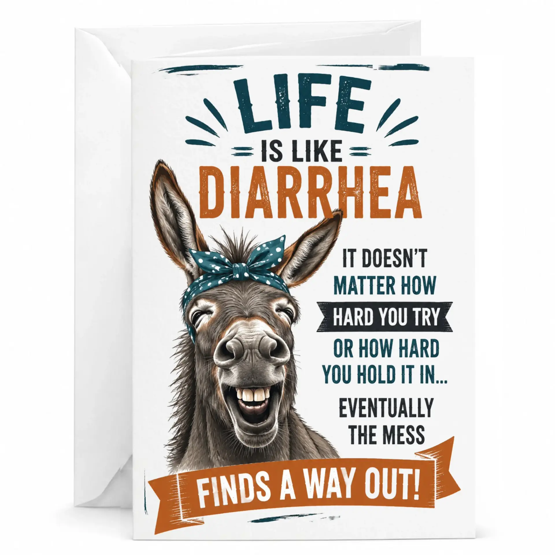 Funny Donkey Greeting Card Humorous Life Quote Note Hilarious Animal Design Stationery for Any Occasion