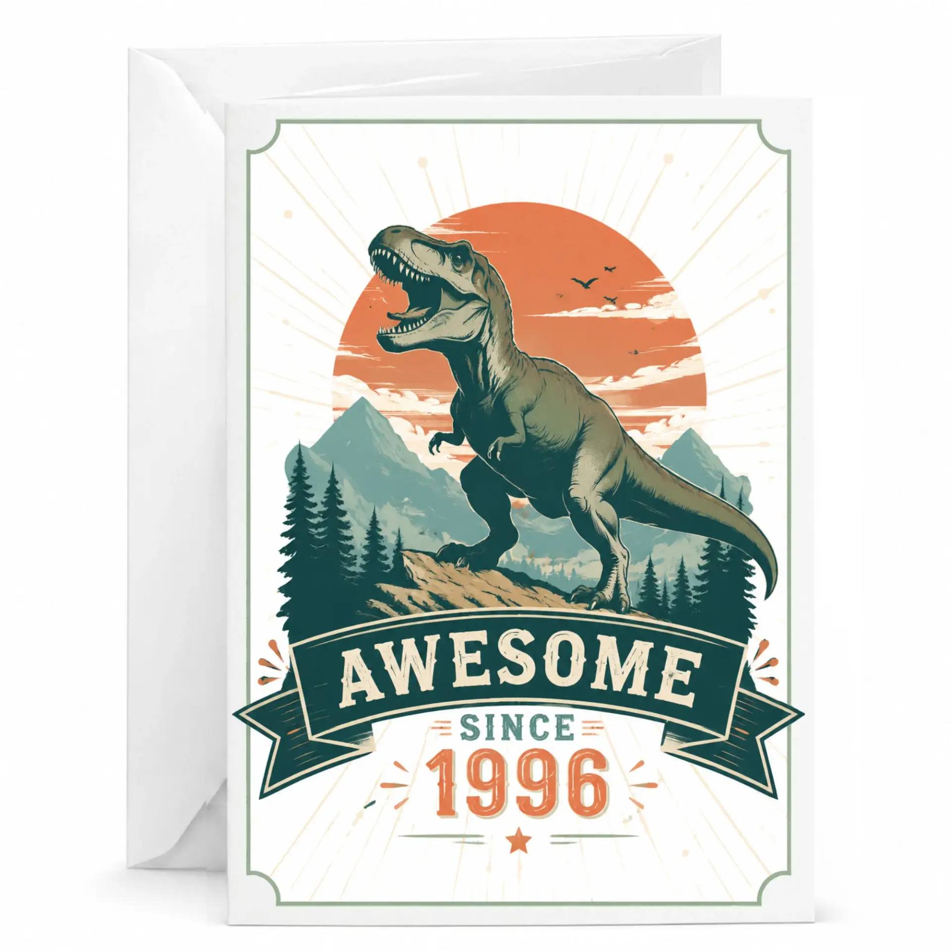 Birthday Card Awesome Since 1996 Retro Dinosaur Illustration Greeting Card for Milestones and Special Anniversary Events