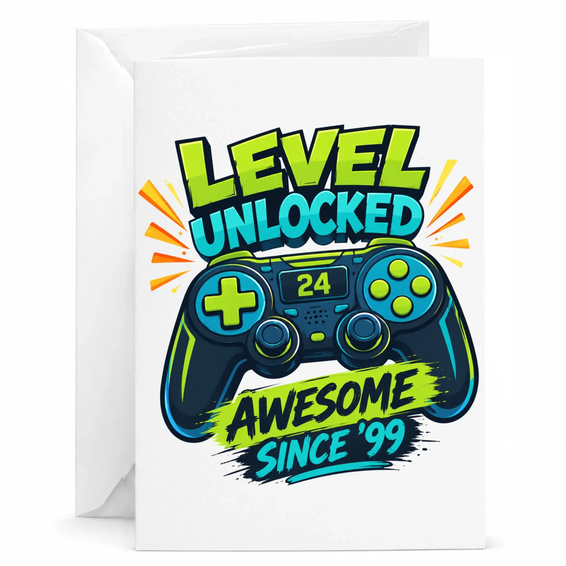 Funny Birthday Card Level Unlocked 24 Awesome Since 99 Gaming Theme Greeting Card for Gamer Enthusiast Celebration