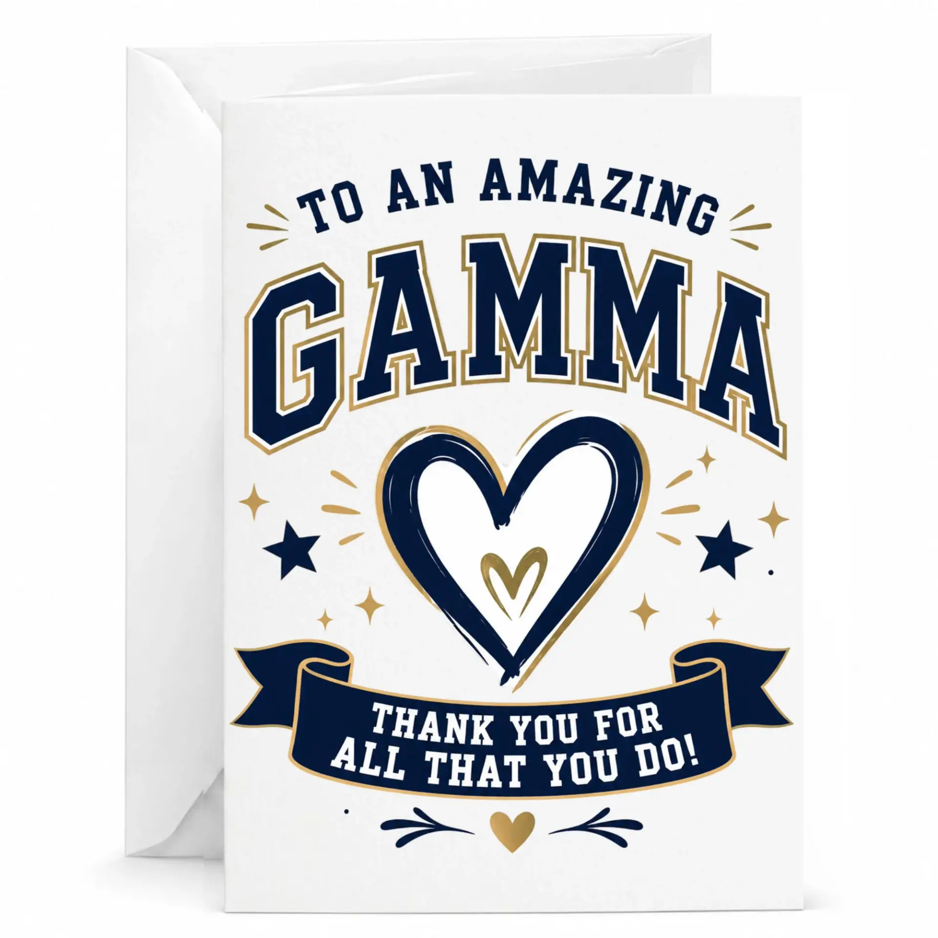 Card for Gamma Professional Appreciation Greeting with Navy and Gold Heart Design