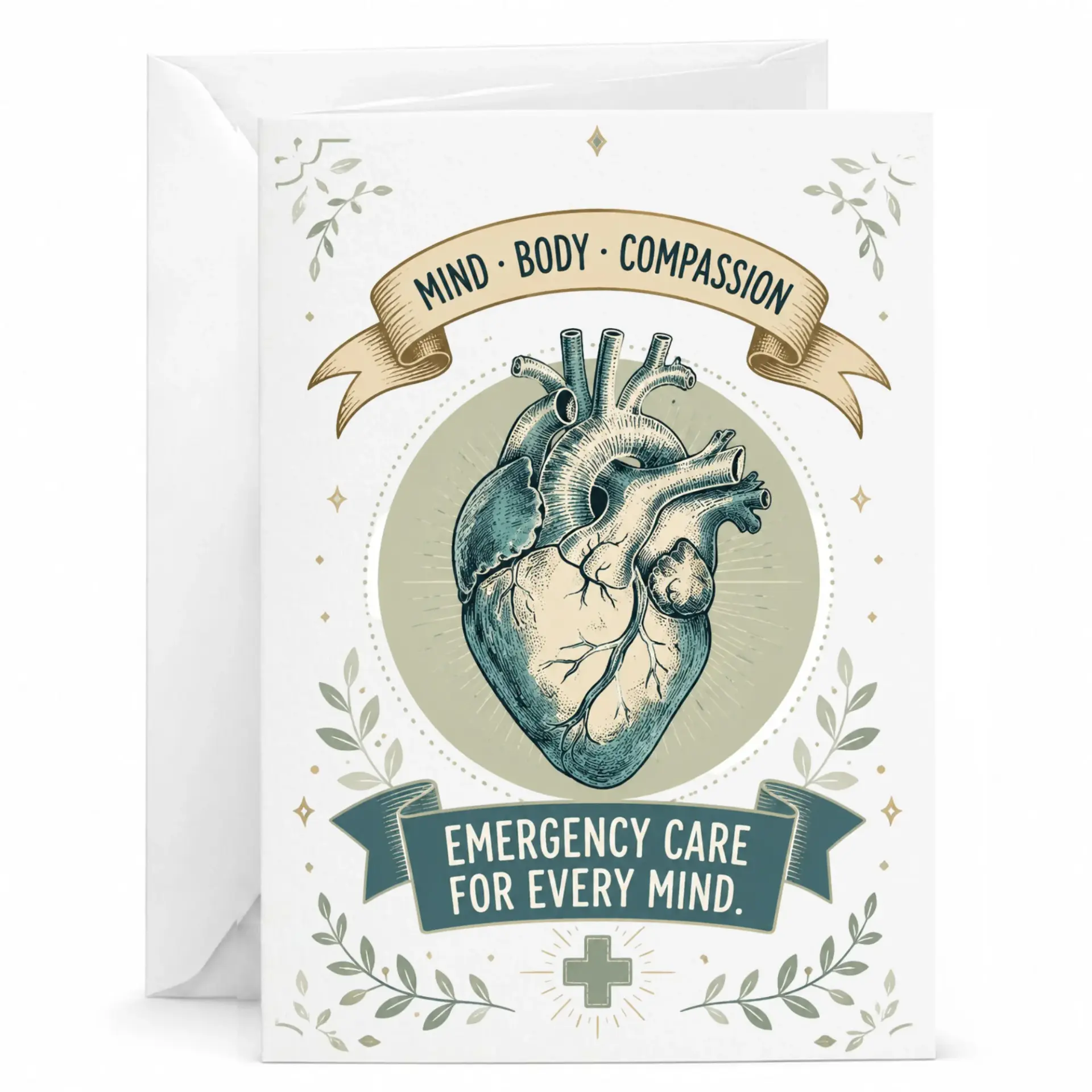 Greeting Card Mind Body Compassion Emergency Care for Every Mind Medical Professional Appreciation Folded Stationery