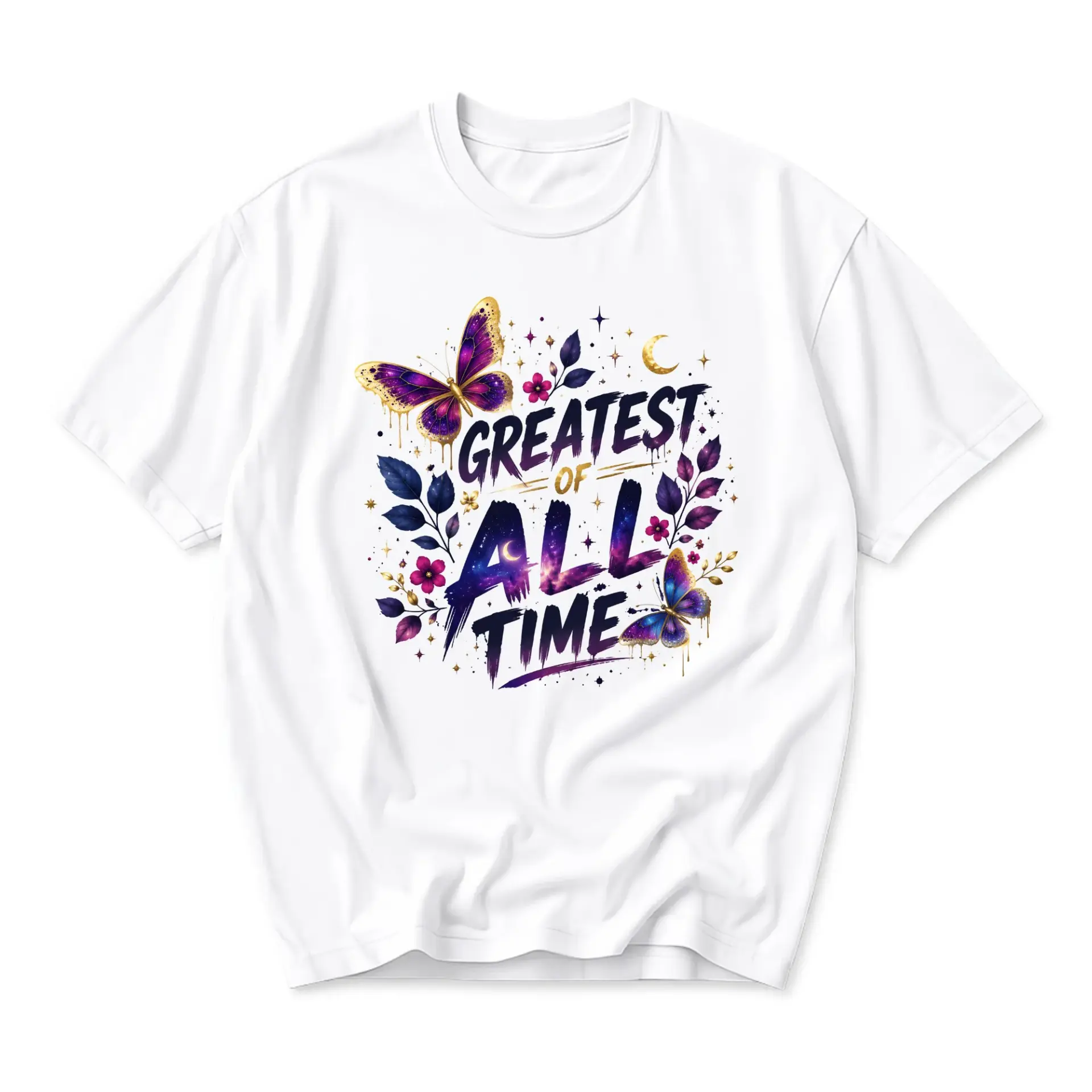 Graphic Tee Greatest of All Time Butterfly Floral Art Print Unisex Crew Neck Short Sleeve Cotton Casual Everyday Shirt