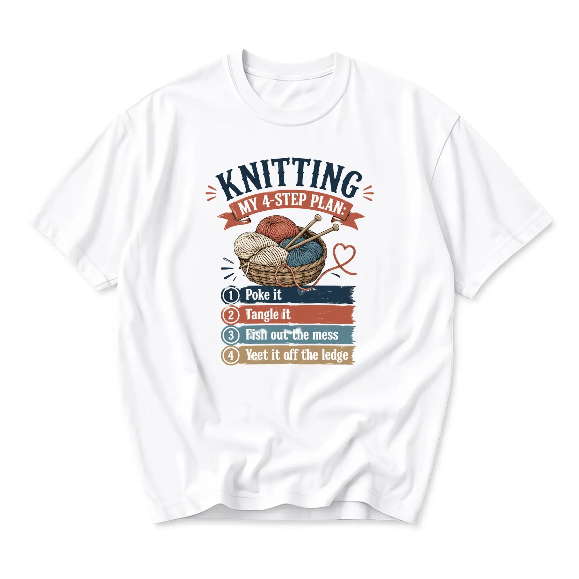 Funny Shirt Knitting My 4 Step Plan Graphic Tee Retro Yarn Basket Hobby Enthusiast Unisex Casual Short Sleeve Apparel