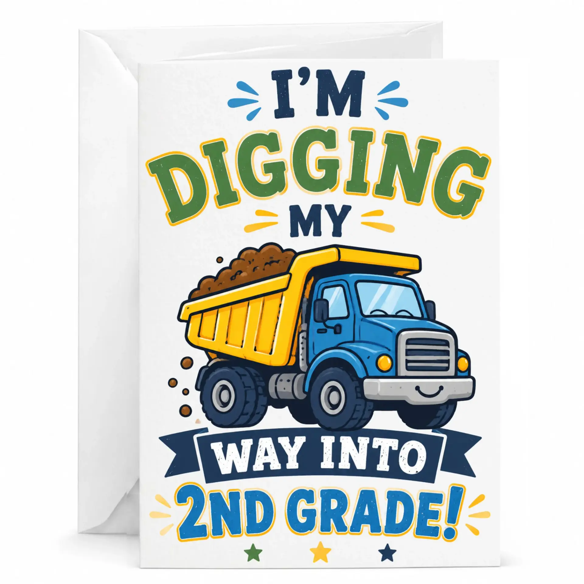 Funny Construction Themed Greeting Card Featuring Dump Truck Graphic Design for Milestone Achievement