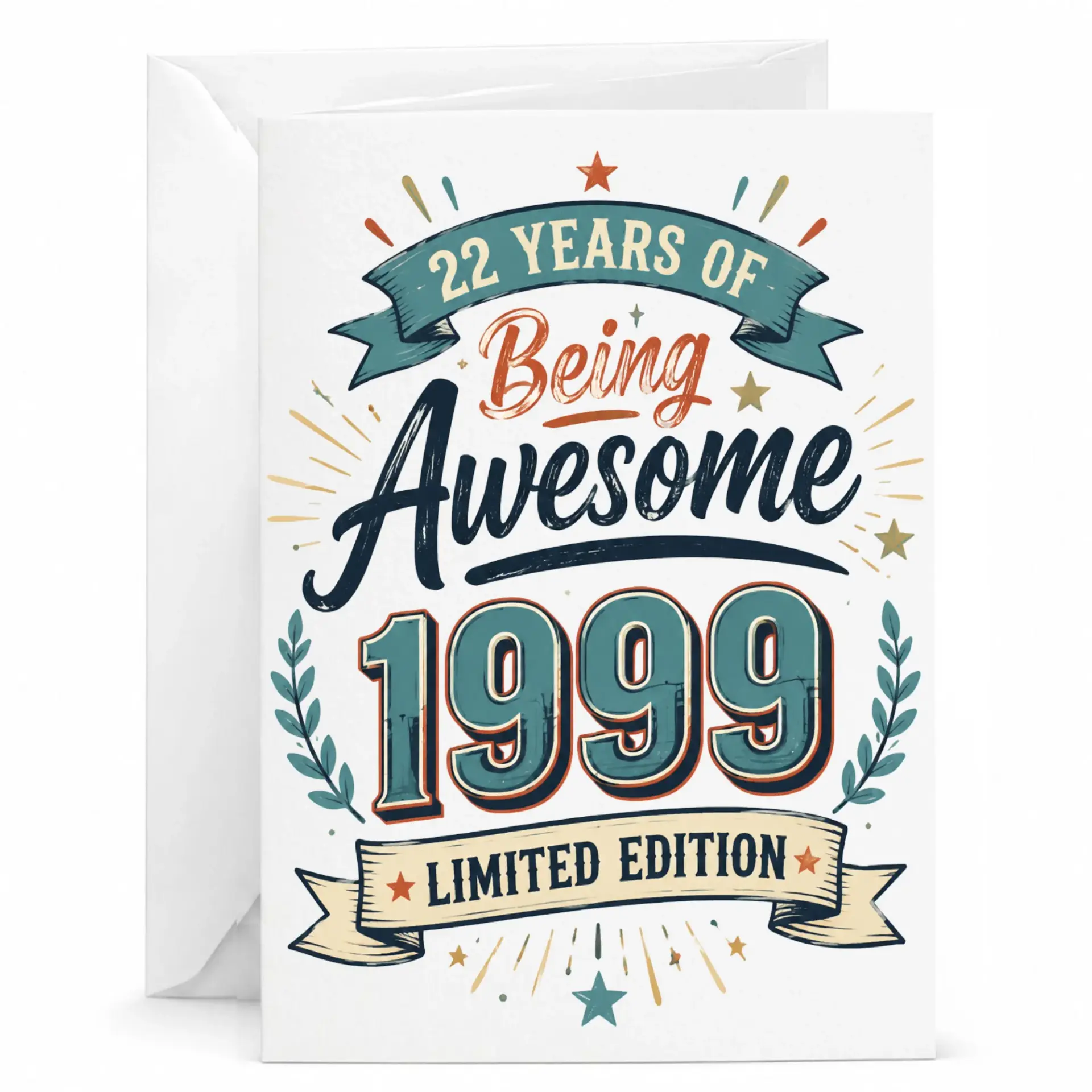 Birthday Card for 22 Years Old 1999 Vintage Limited Edition Funny Greeting Card for Milestone Birthday Celebration