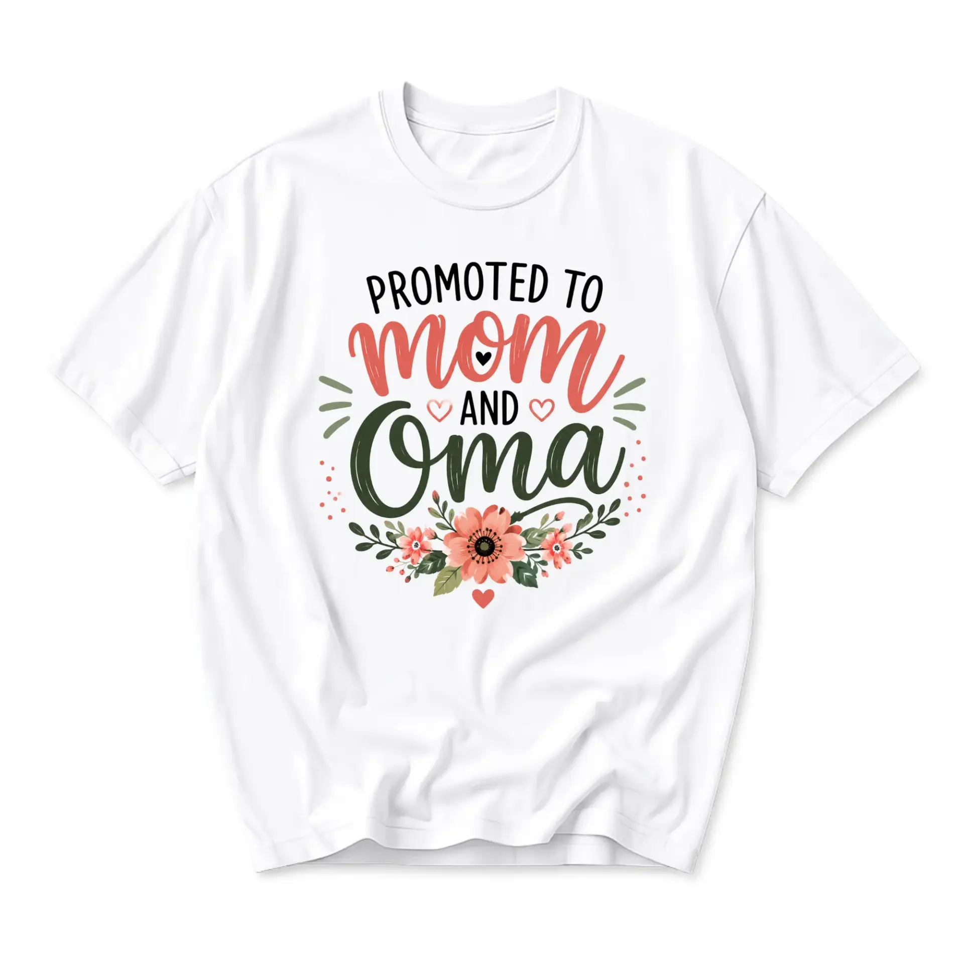 Graphic Tee Promoted to Mom and Oma Floral Design Unisex Casual Crew Neck Soft Cotton Blend Everyday Comfortable Shirt