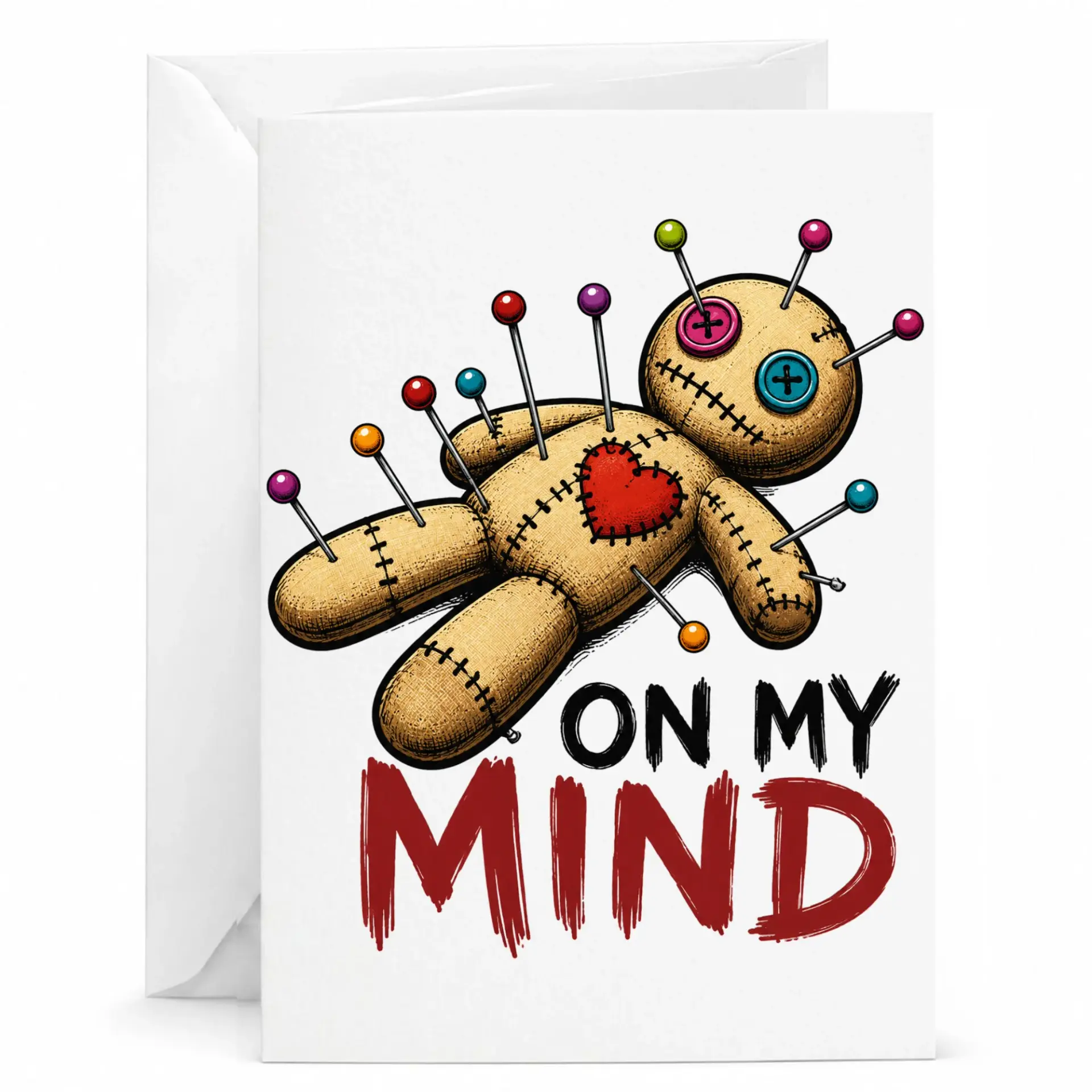 Funny Doll Greeting Card Quirky on My Mind for Any Occasion 5x7 Inch Folded Stationary