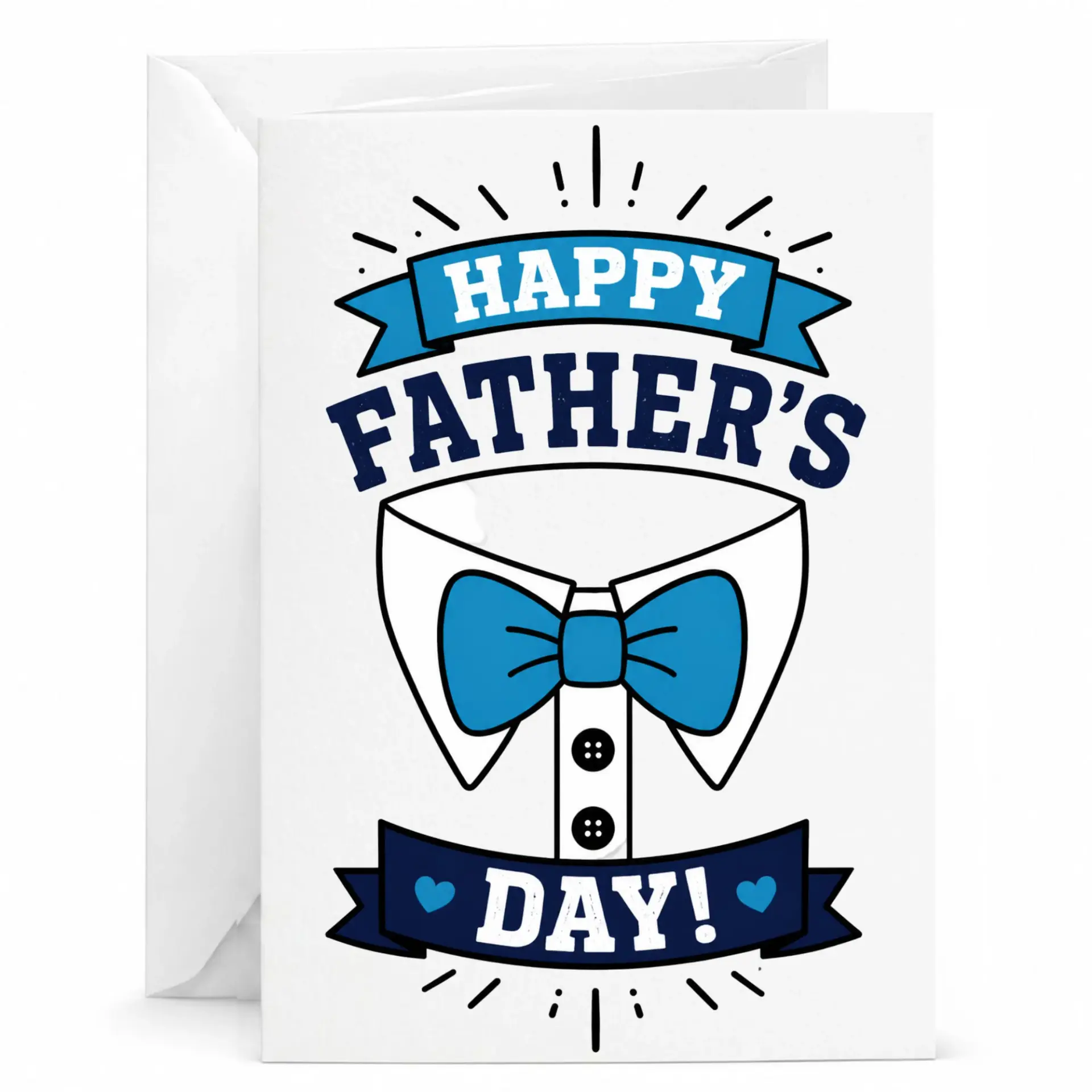 Greeting Card Happy Father's Day Blue Bow Tie and Shirt Graphic Professional Printed Stationery for Celebrations