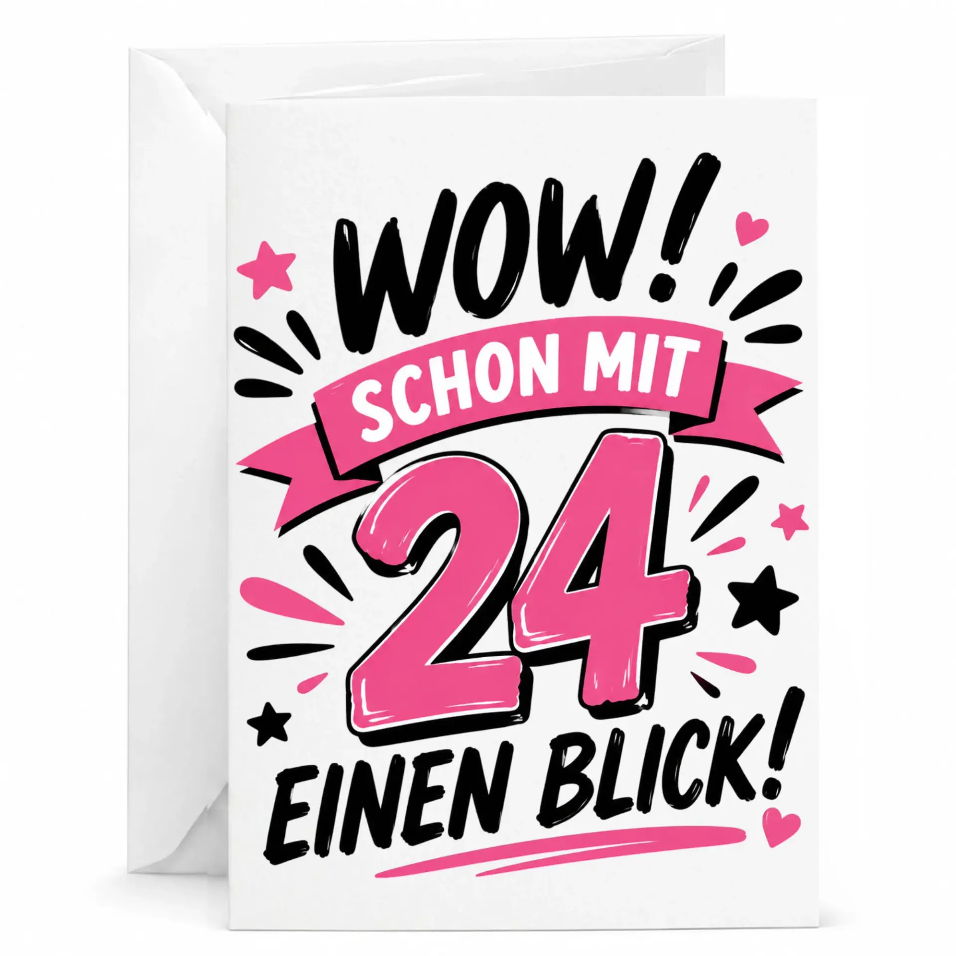 Birthday Card for 24th Birthday Celebration Fun Pink and Black Graphic Design for Twenty Fourth Year Milestone Anniversary