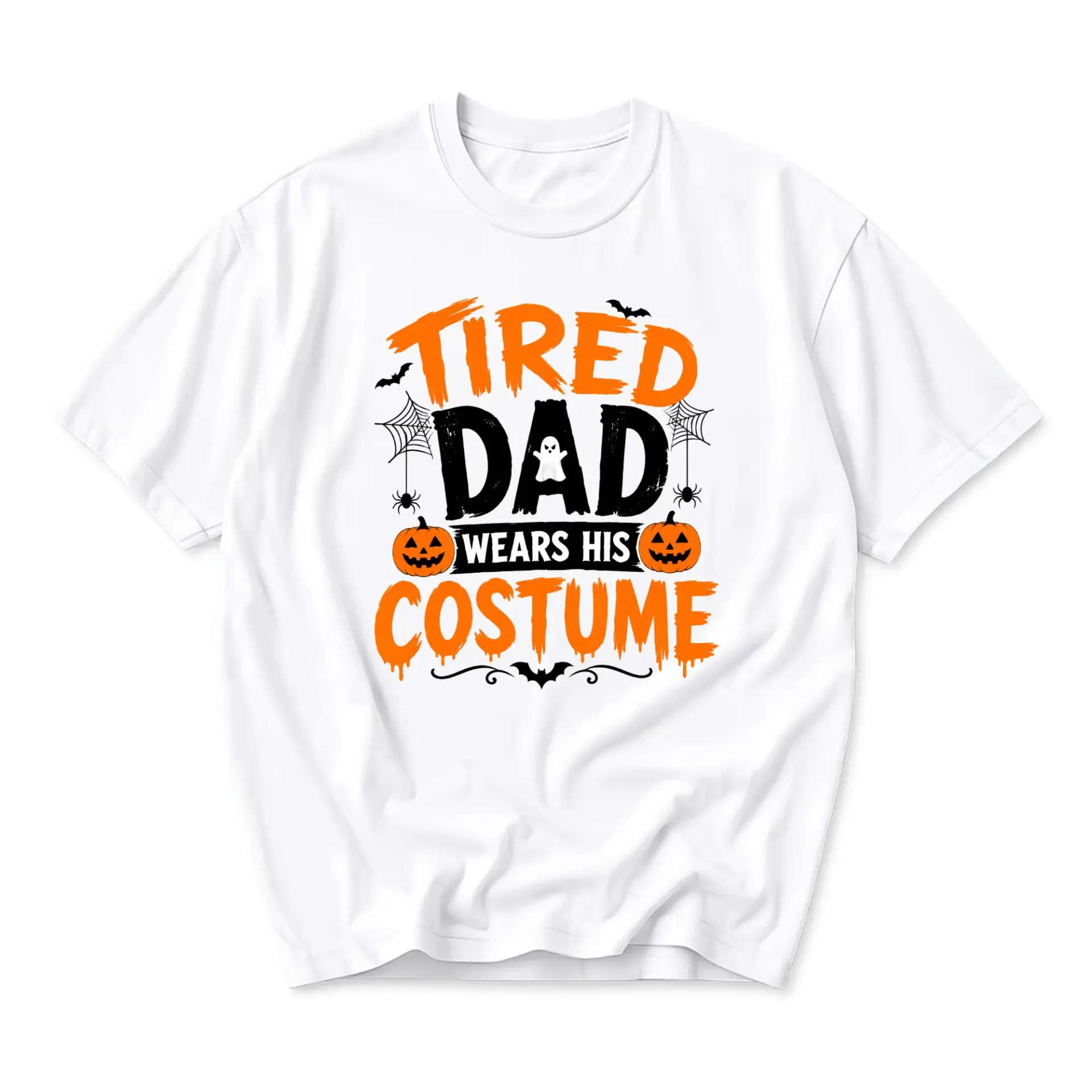 Funny Shirt Tired Dad Wears His Costume Halloween Graphic Tee for Men and Women Casual Seasonal Apparel White