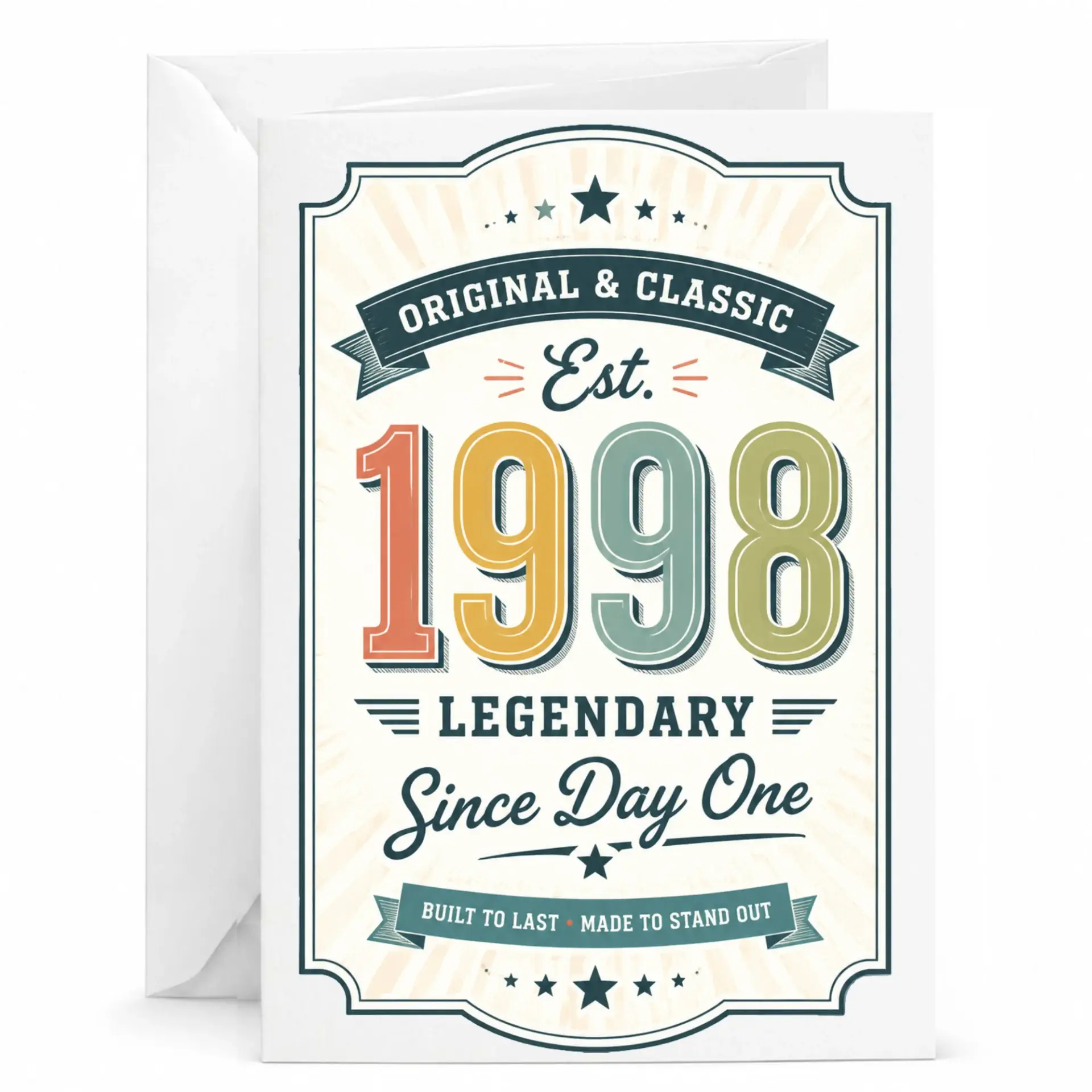 Greeting Card Original and Classic Est 1998 Legendary Since Day One Vintage Style Birthday Celebration Stationery