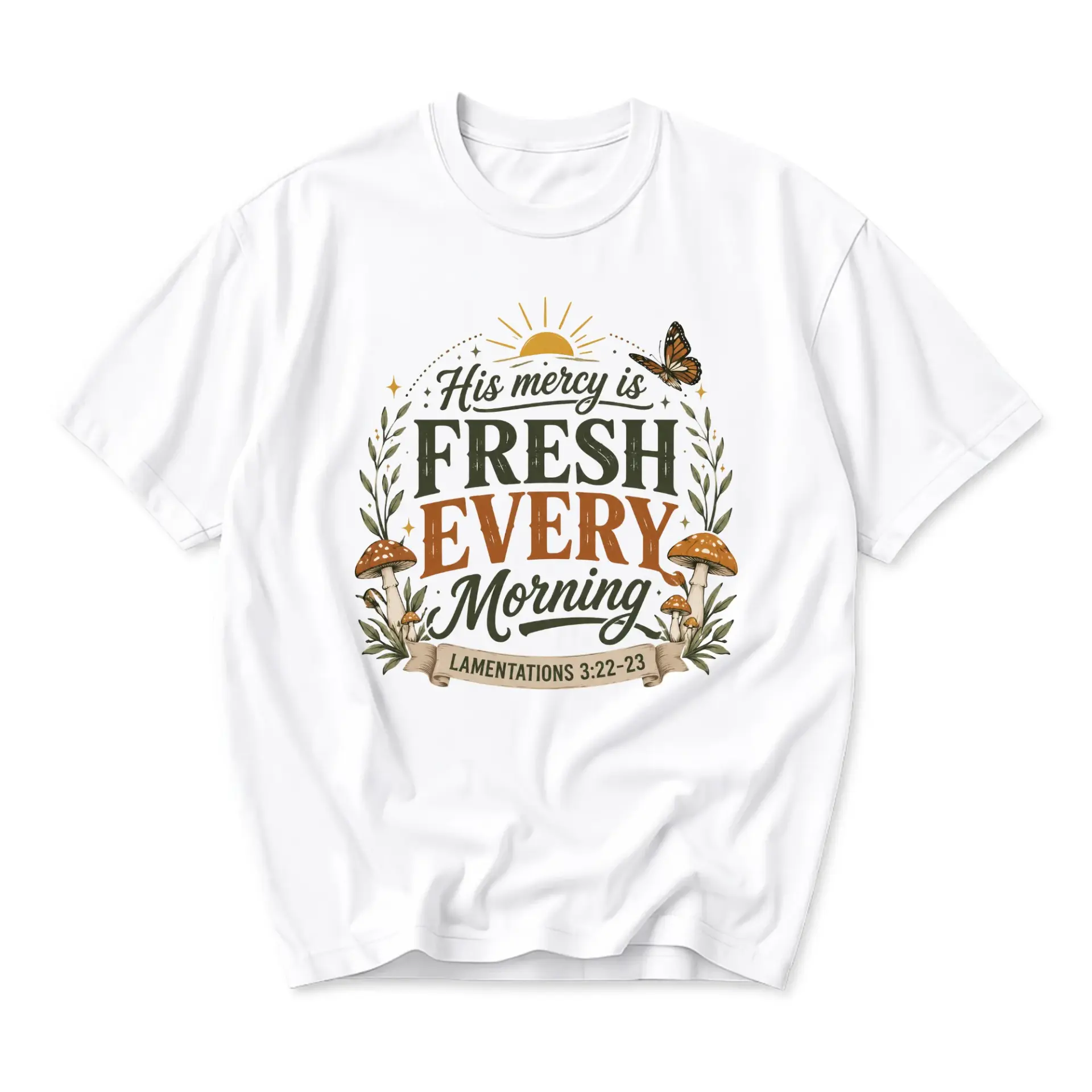 Graphic Tee His Mercy Is Fresh Every Morning Inspirational Religious Quote Unisex Crew Neck Casual Cotton Blend T-Shirt