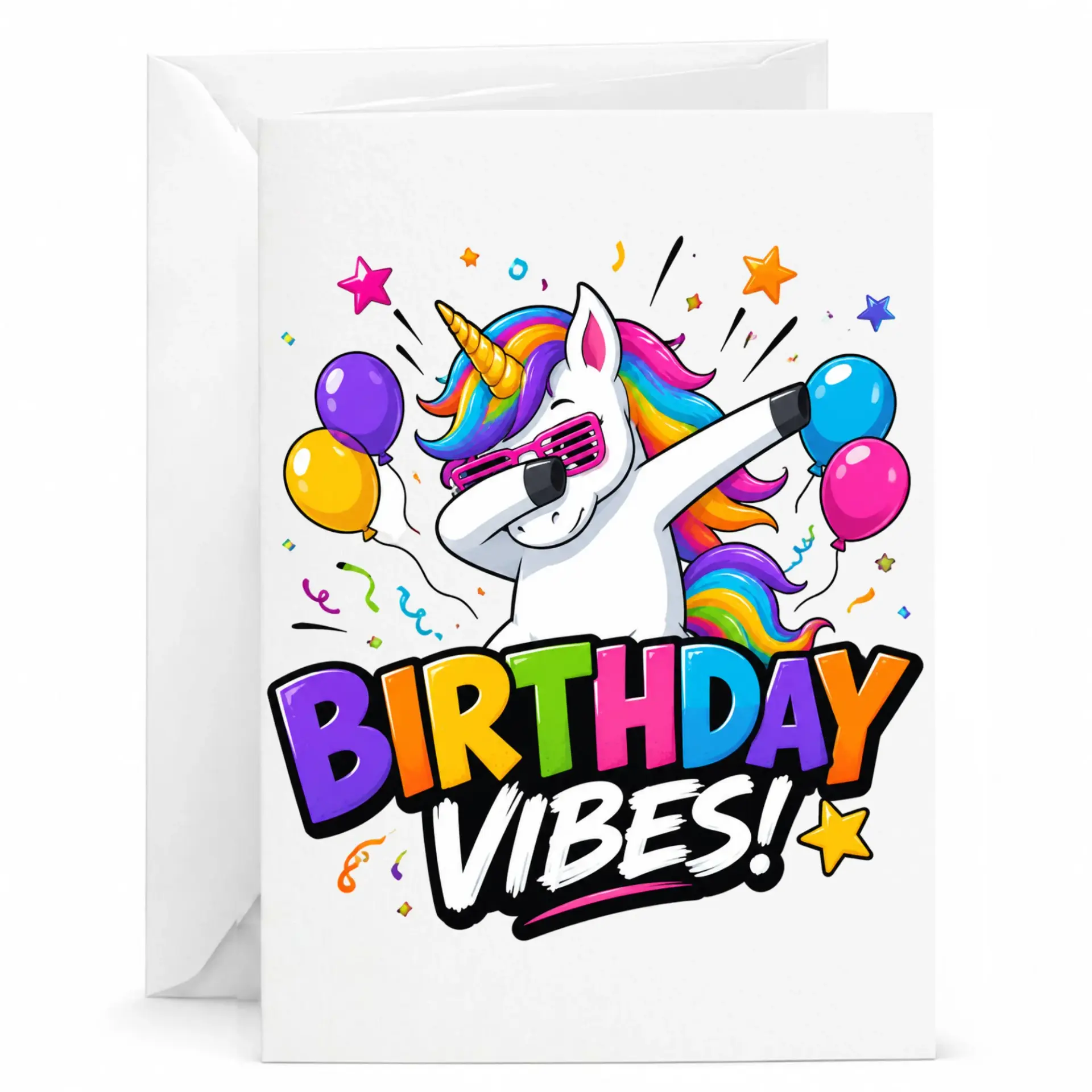 Birthday Card Funny Unicorn Dabbing Design Birthday Vibes Greeting Card with Matching White Envelope Included