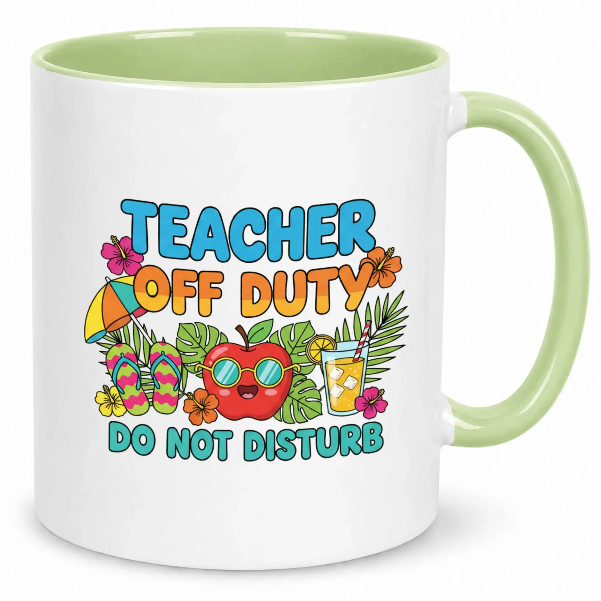 Funny Teacher Off Duty Coffee Mug with Vacation Design Relaxing Tropical Themed Ceramic Cup Perfect Gift for Educators