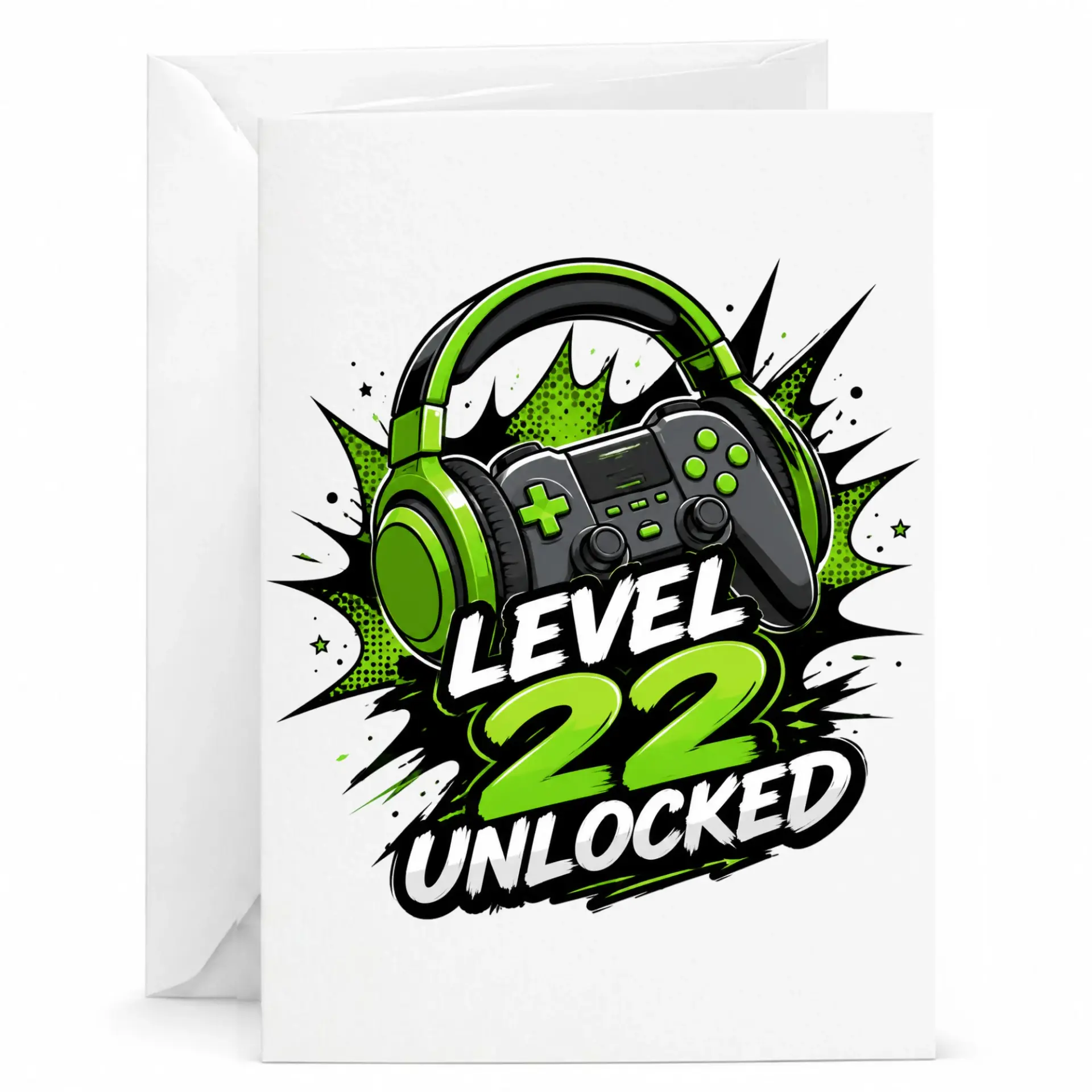 Birthday Card Level 22 Unlocked Greeting Card Featuring Gamer Controller and Headset Illustration for Twenty Second Bday