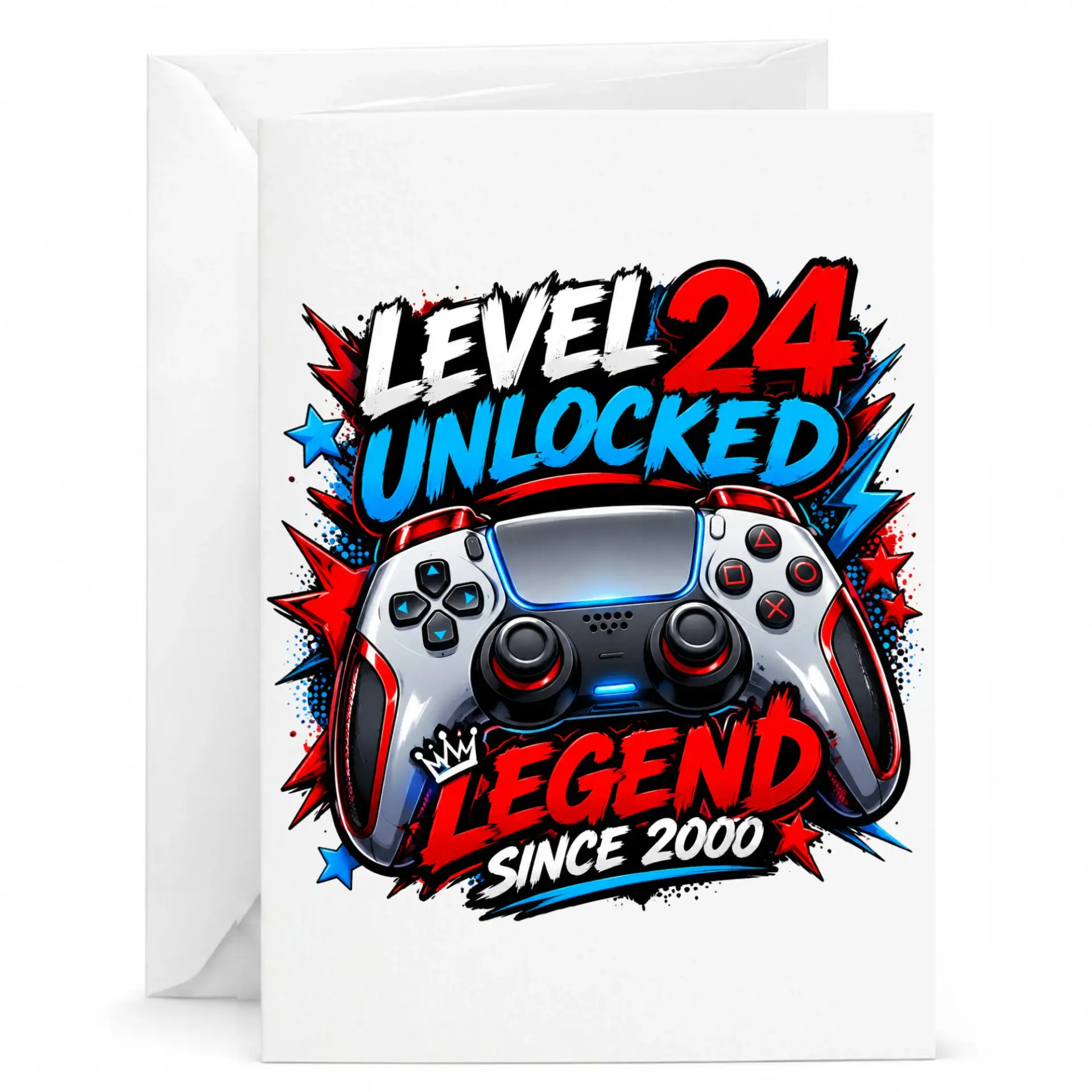 Birthday Card Level 24 Unlocked Legend Since 2000 Funny Gaming Theme Greeting Card for Gamer Milestone Celebration