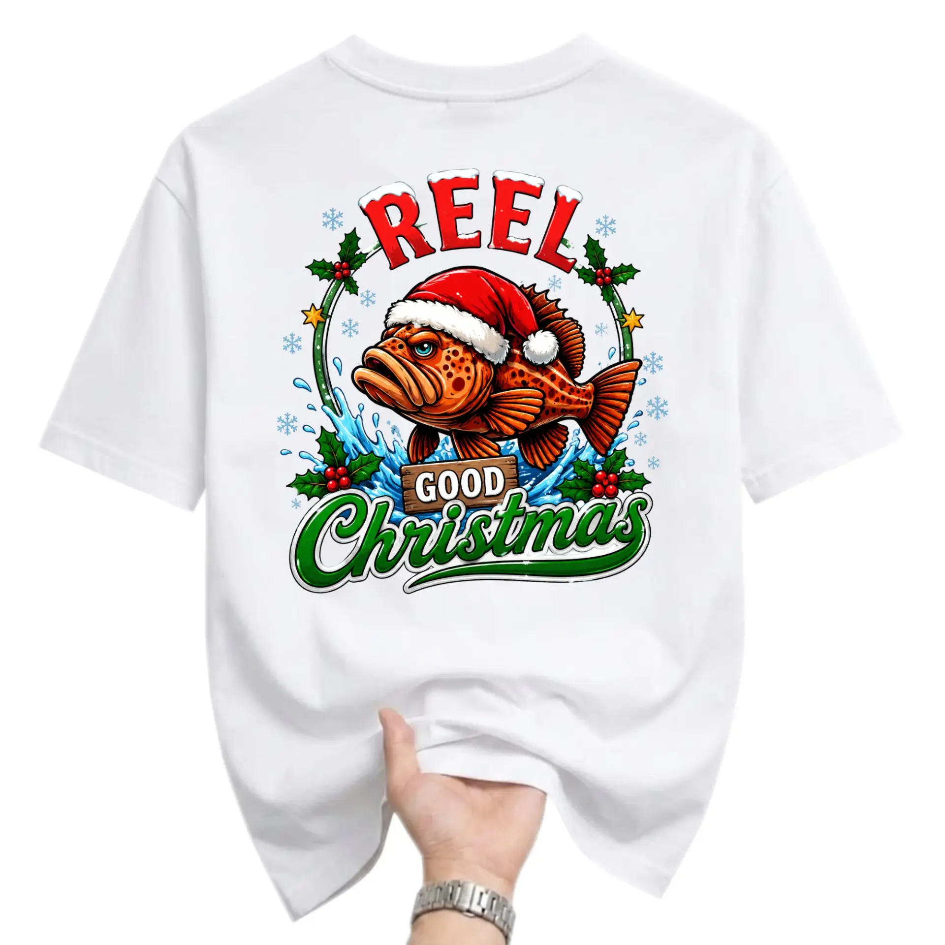 Funny Shirt Reel Good Christmas Fishing Graphic Tee Unisex Casual Apparel
