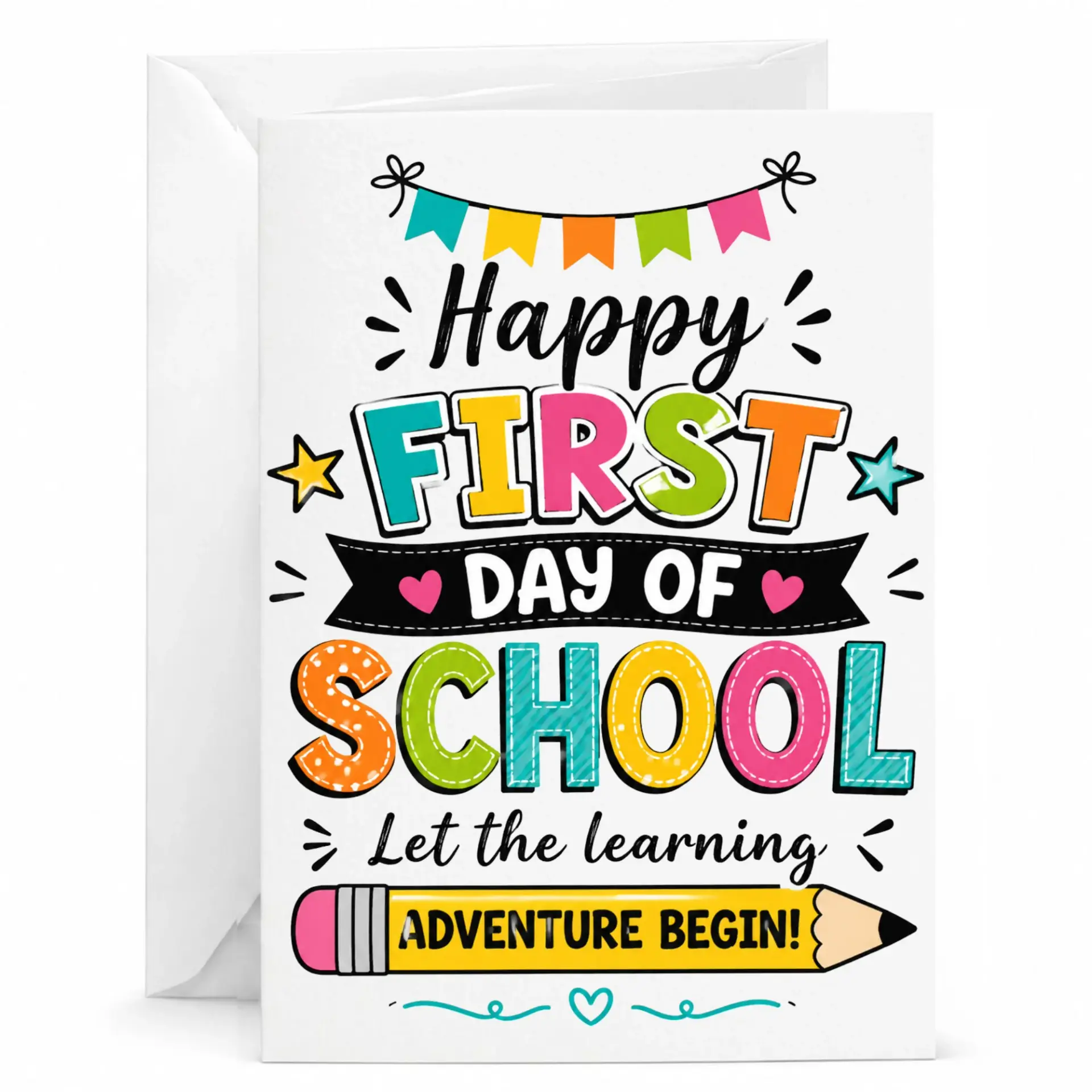Greeting Card Happy First Day of School with Colorful Festive Design for and Academic Celebrations