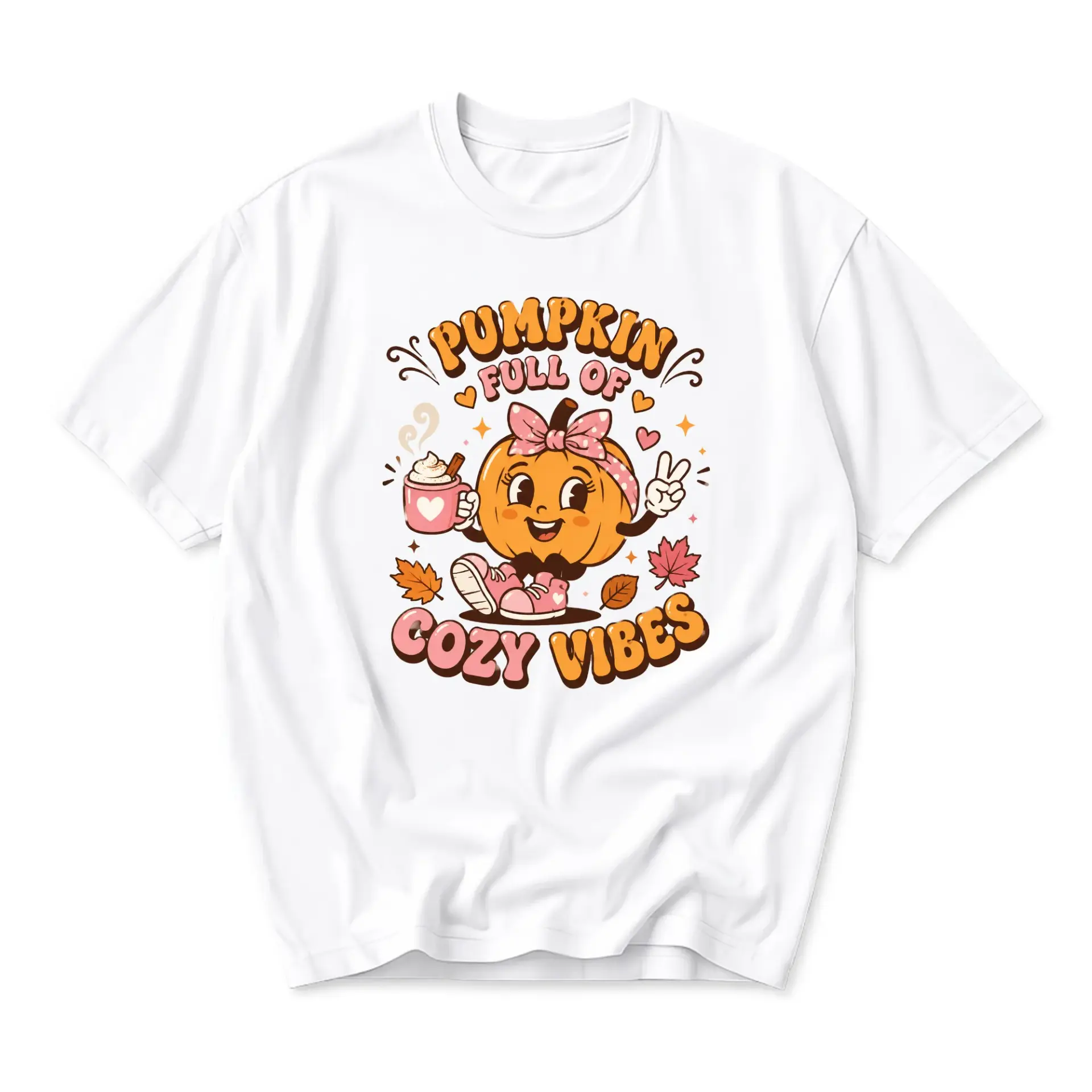 Funny Shirt Pumpkin Full of Cozy Vibes Graphic Tee Retro Fall Aesthetic Unisex Crew Neck Casual Everyday Apparel